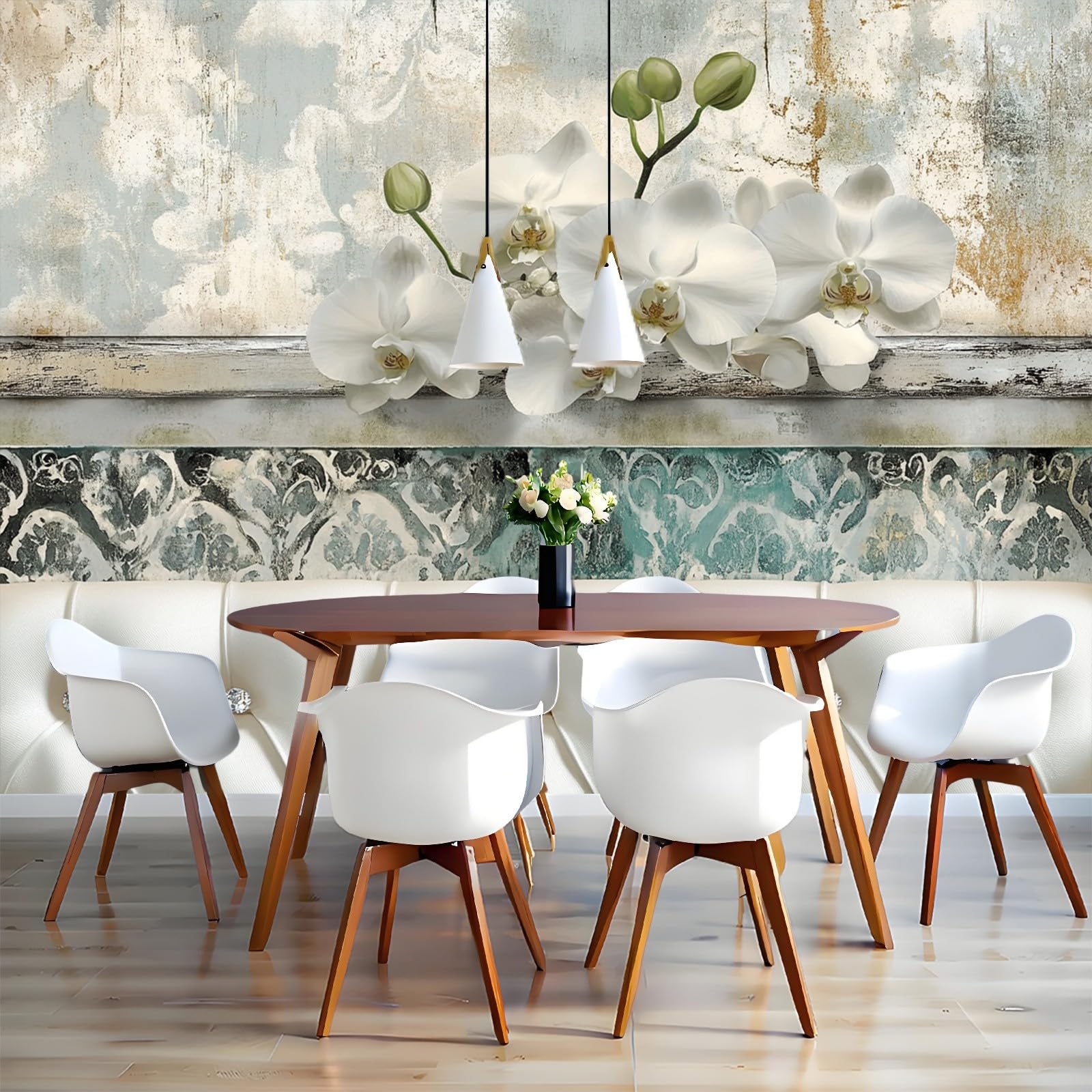 Fototapete Strassknöpfe mit Blumenmuster Vliestapete 300 x 210 cm Weiß 3D Effekt Wandbild Moderne Wandtapete für Schlafzimmer Wohnzimmer