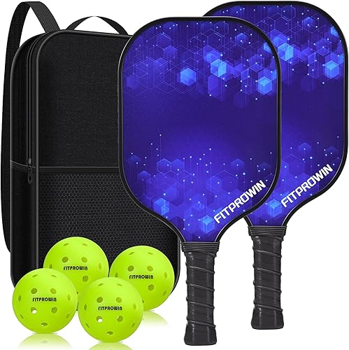FITPROWIN Pickleball Paddles Set of 21 Carbon Fiber Pickleball Paddles  Fiberglass Pickleball Rackets with 16mm Honeycomb Core Lightweight Pickle