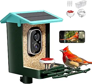 Bird Feeder with Camera Solar Powered 2K HD Video, 10,000+ Species AI Recognition, Real-Time App Alerts, and Weatherproof Design for Effortless Birdwatching, Gift for Bird Lovers, Mint Blue asin的图片