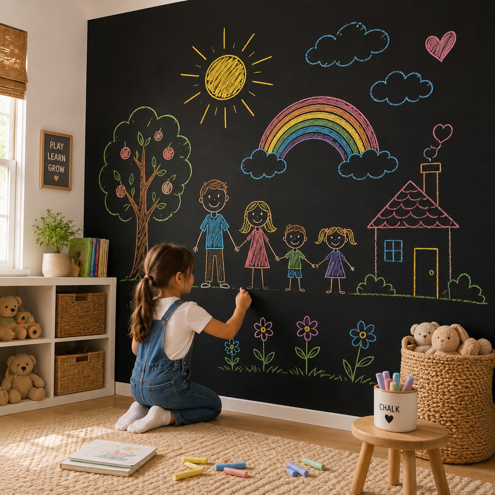 Tablica kredowa tapeta w sztyfcie i obieraniu (40 x 305 cm) tablica kredowa tapeta kredowa farba usuwalna naklejka na tablicę z 5 kredami do domu i biura tablica ścienna znak