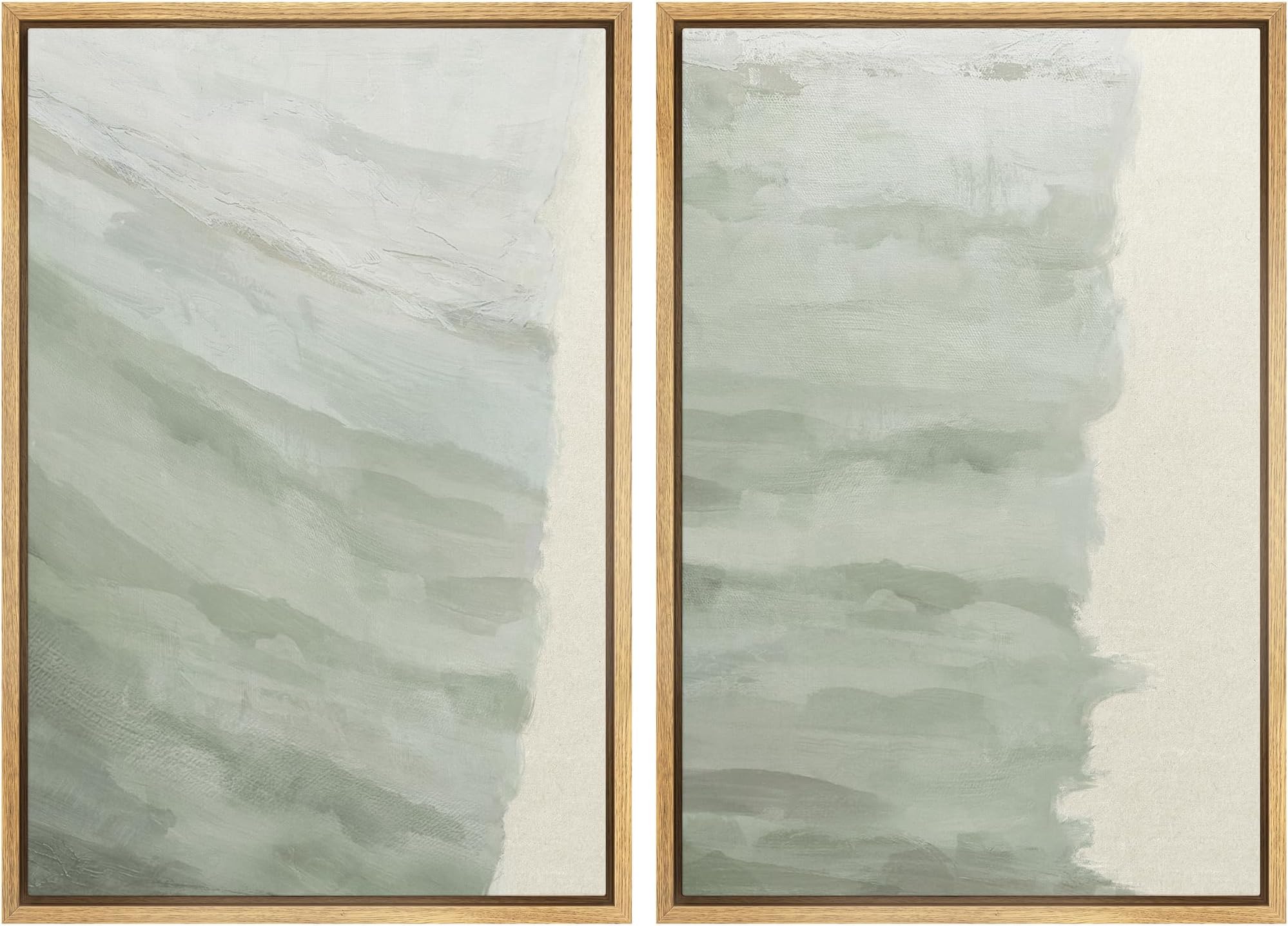 Ashbrook Framed Canvas Print Wall Art Set White & Tan Rustic Paint Stroke Collage Abstract Shapes Illustrations Modern Art Decorative Minimal for Living Room, Bedroom, Office - 24"x36"x2 Natural