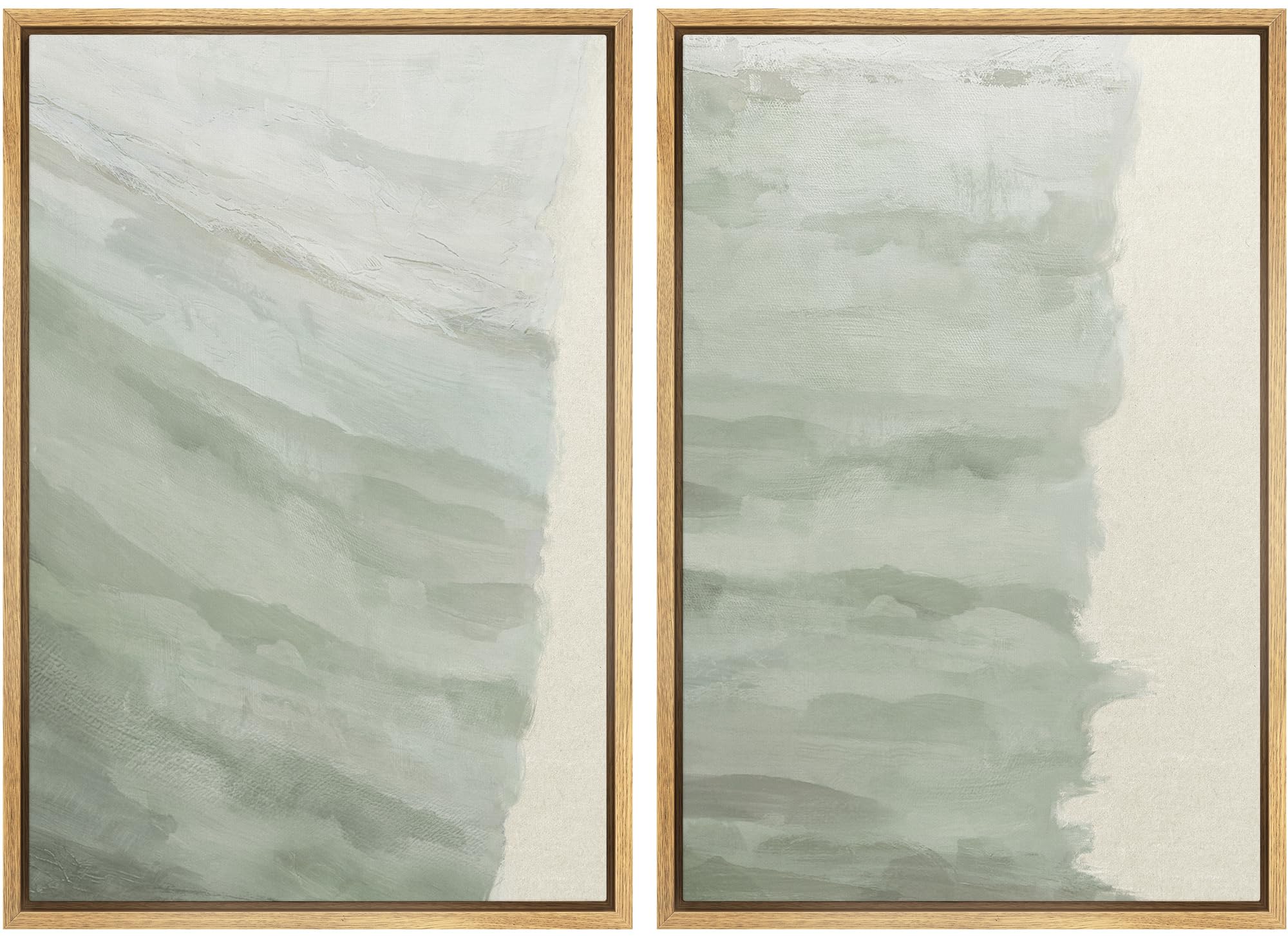 Ashbrook Framed Canvas Print Wall Art Set White & Tan Rustic Paint Stroke Collage Abstract Shapes Illustrations Modern Art Decorative Minimal for Living Room, Bedroom, Office - 24"x36"x2 Natural