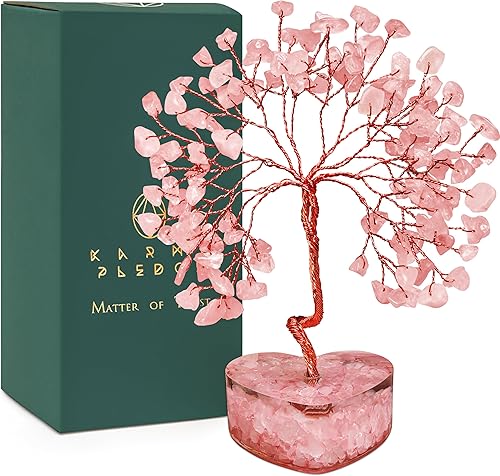 Árbol de cristal de corazón de cuarzo rosa, 7 cristales curativos de chakras, árbol de la vida, decoración de cristal hecho a mano, árboles bonsái
