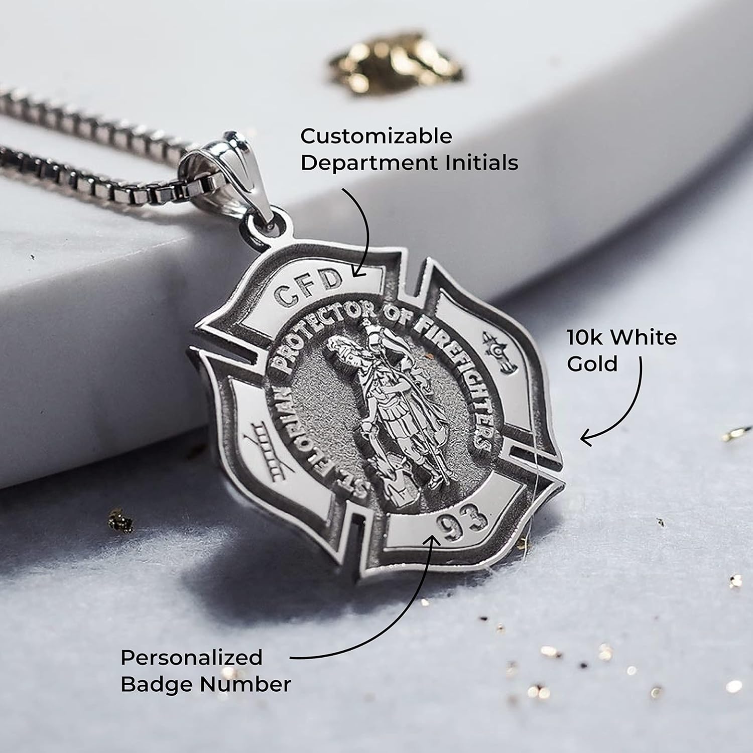 PicturesOnGold.com Saint Florian Protector of Firefighters Customizable Medal - Available in Solid 10K &14K Yellow or White Gold, or Sterling Silver - Protection Jewelry Christian Gift for Men & Women - Image 3