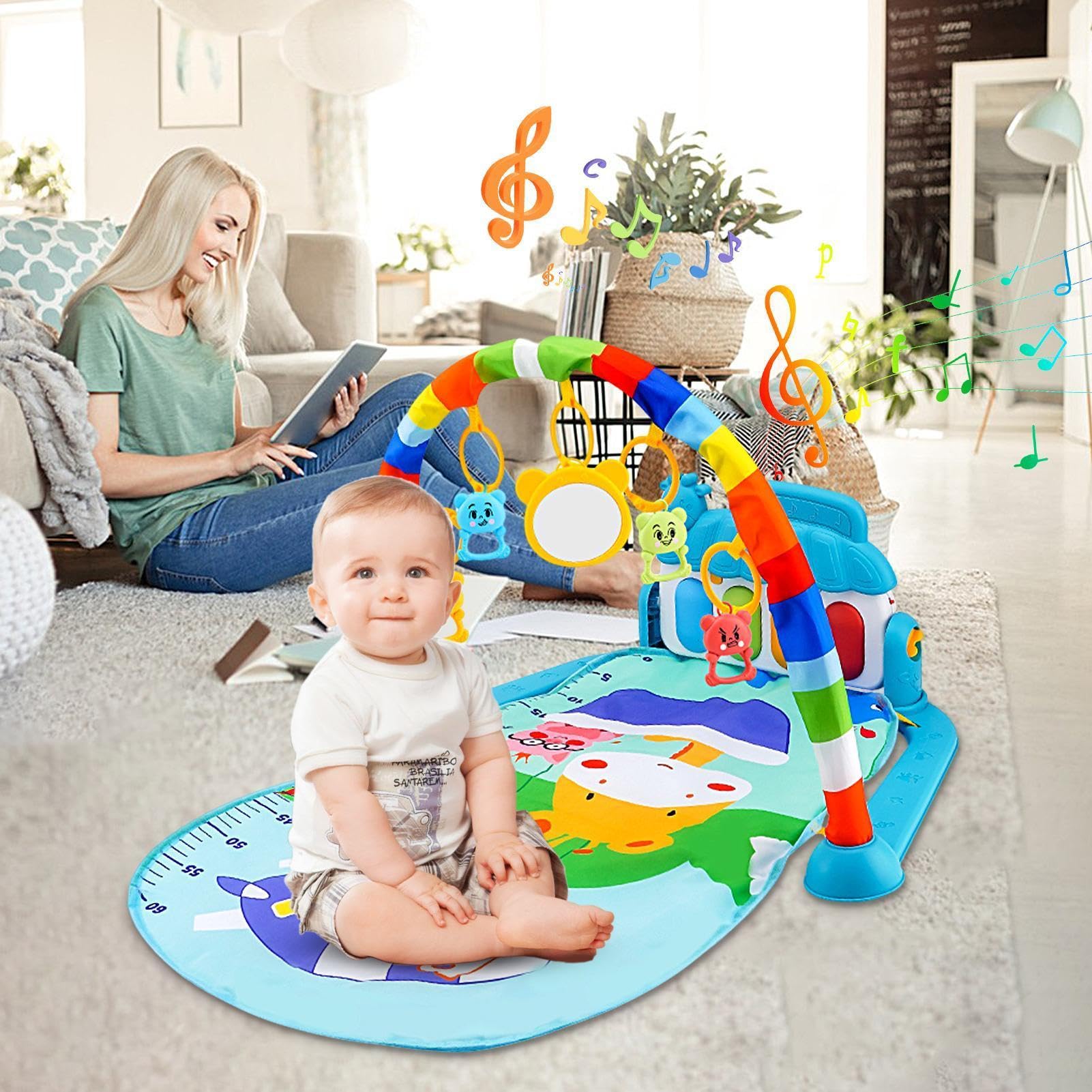 Palestra per attività per bambini,5 giocattoli colorati in 1 e tappetini musicali | Tappetino antiscivolo Tappetino per attività sul della pancia del pianoforte, gioco del della pancia per l'esplorazi