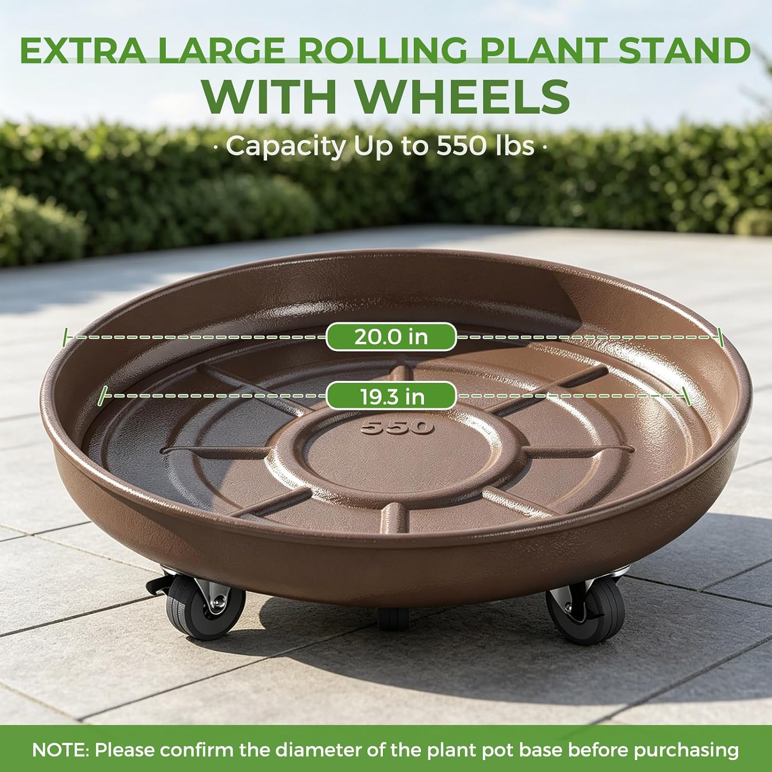 20 inch Plant Saucer Rolling Metal Extra Large Plant Caddy, 550 Lb Capacity image 2