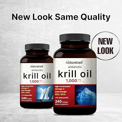 Miniatura 3 de NatureBell Suplemento de aceite de krill antártico de 1000 mg, 240 cápsulas blandas, fuente natural de omega-3, EPA, DHA y astaxantina, sin regusto,