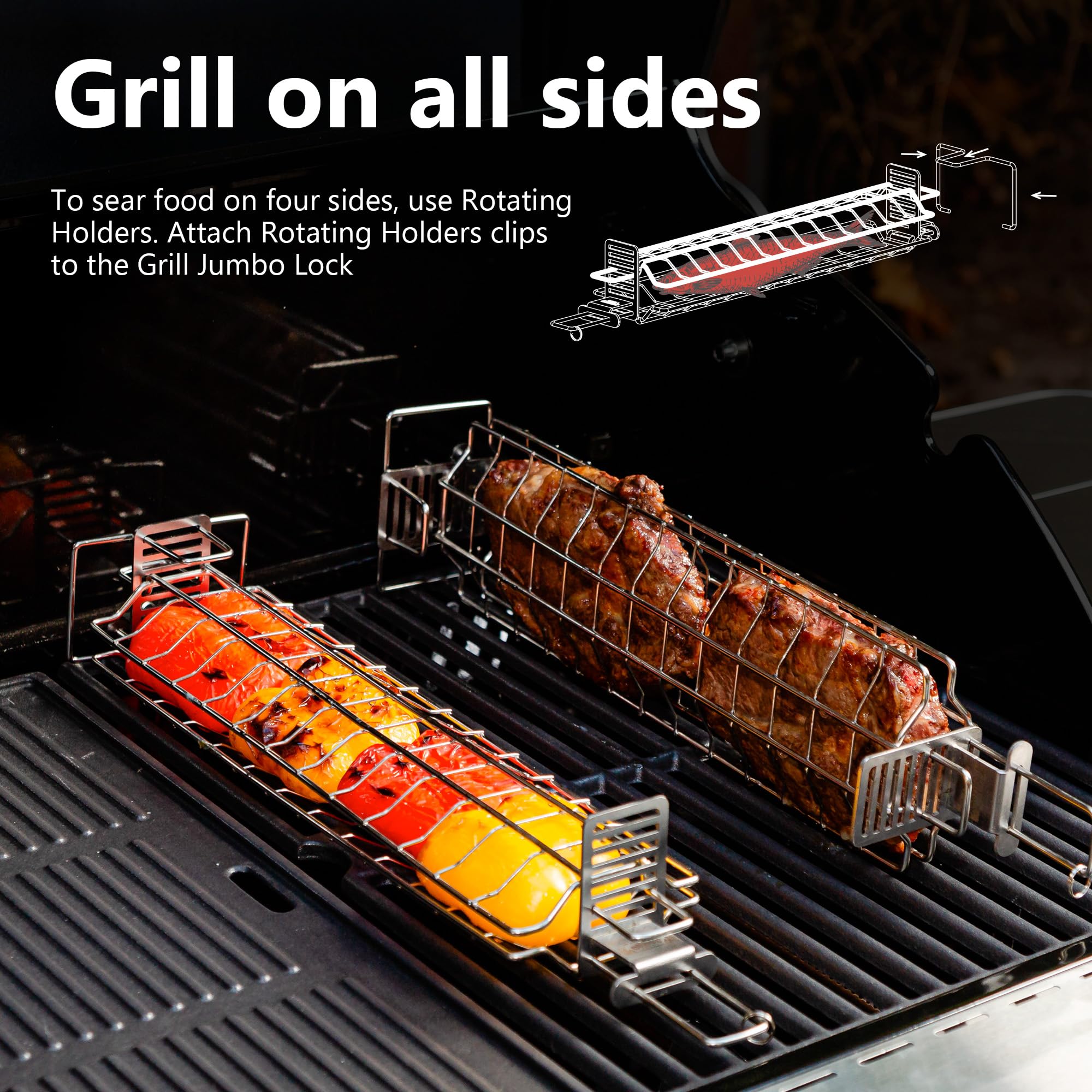 Basis-Set – 1 Verstellbarer Grillkorb mit Doppel-Gittereinsatz aus Edelstahl für Holzkohlegrill, Gasgrill, Tandoor, BBQ, Smoker – Für Innen- und Außenbereich (Geschenke für männer)