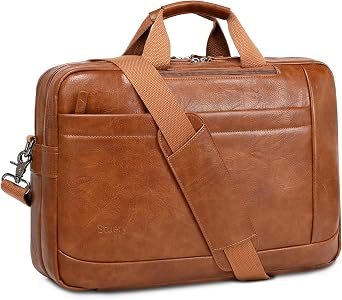 Stuery Faux Leather Messenger Bag for Men 17.3 Inch (Black+Brown)