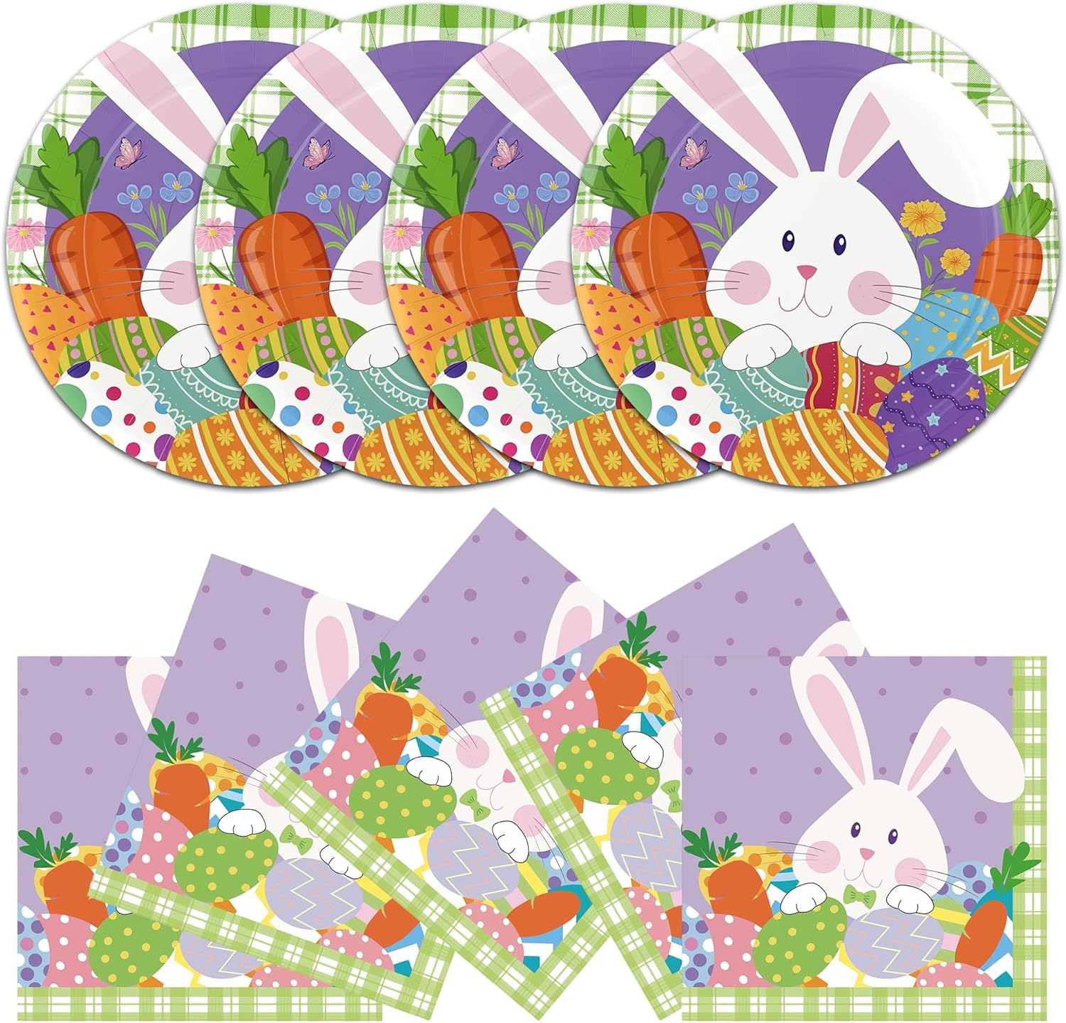 40PCS Easter Paper Plates and Napkins Set, 9" Easter Bunny Plates Disposable Dinner Dessert Plates for Spring Holiday Party Supplies, Server 20