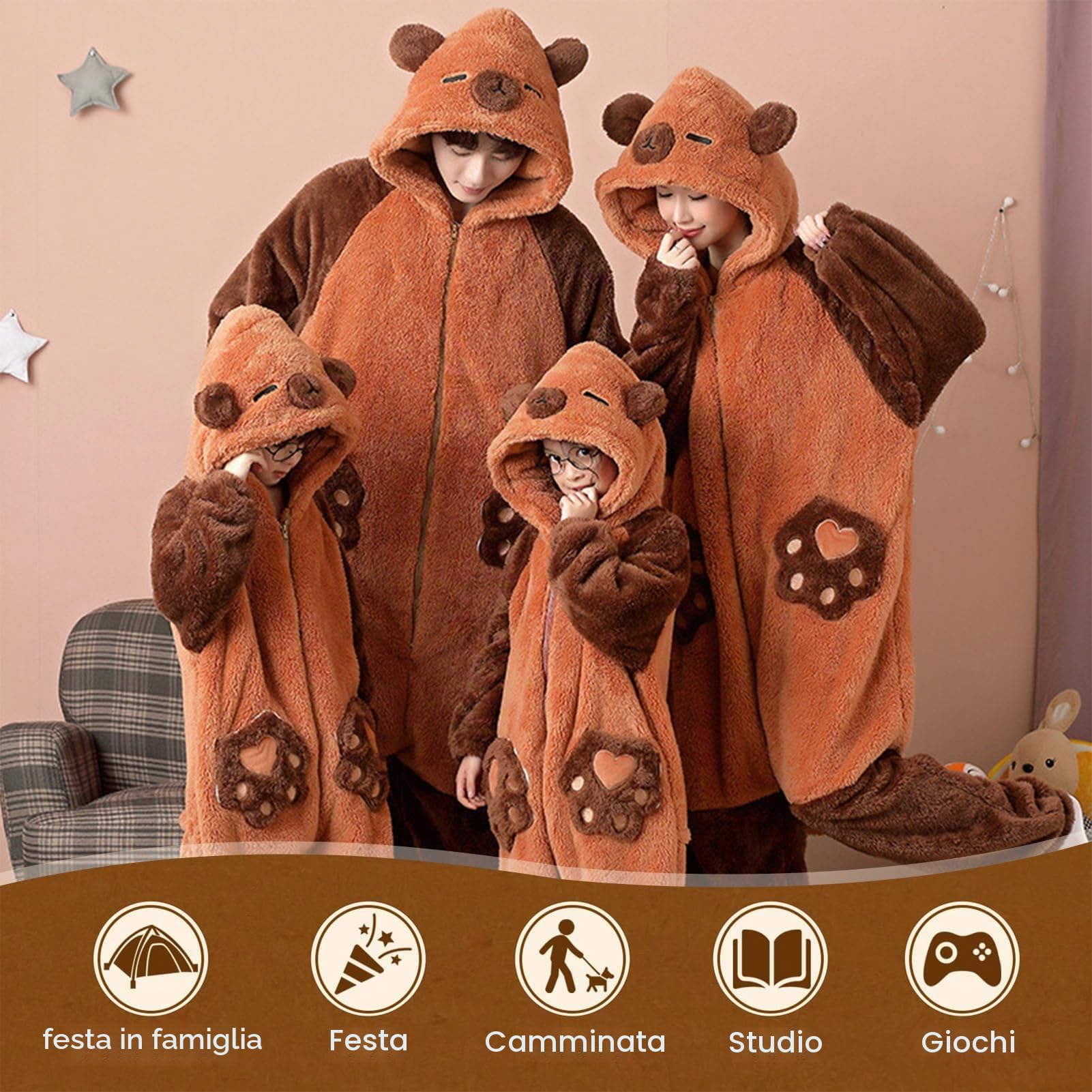 Pigiama Tuta Capibara Unisex Adulto Animale Onesie Cosplay Halloween Carnevale Costume Donna Pigiama Costume Animale Inverno