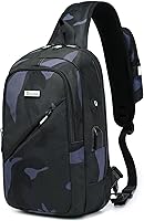 Vista 11 de DUSLANG Mochilas cruzadas de senderismo para hombres, mochila de hombro con puerto de cargador USB, Negro-b, Mediana, Mochilas Sling