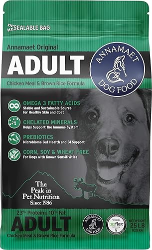 Annamaet Original - Alimento seco para perros adultos, 23% proteína (pollo y arroz integral), bolsa de 25 libras