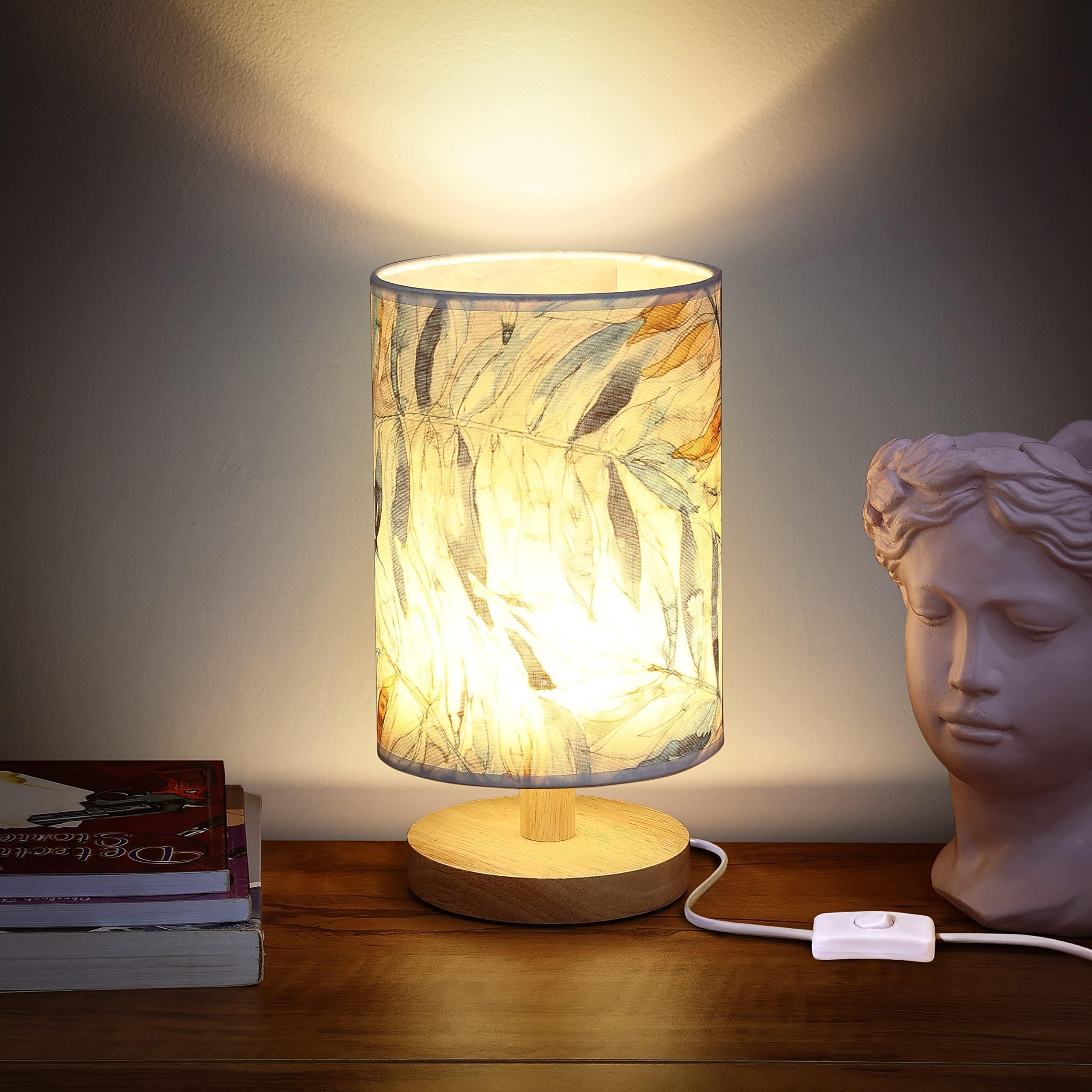 ABOUT SPACE LED Table Lamp- Bedside Side Table with Wooden Base for Night Reading,Bed Room,Living Room,Home & Decor- Cylindrical Night with Dim Light(11 Inch Height,Bulb Included)(1 Pack)