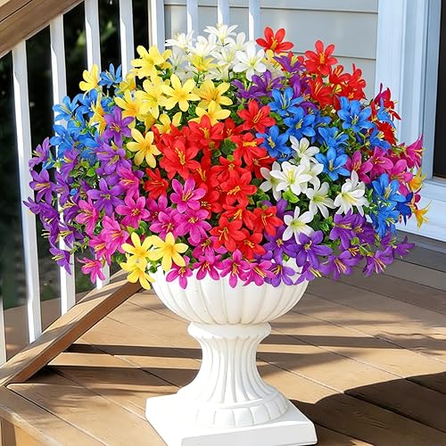 ASTNIC Artificial Flowers for Outdoors, 12 Bundles Faux Lily Flowers UV Resistan