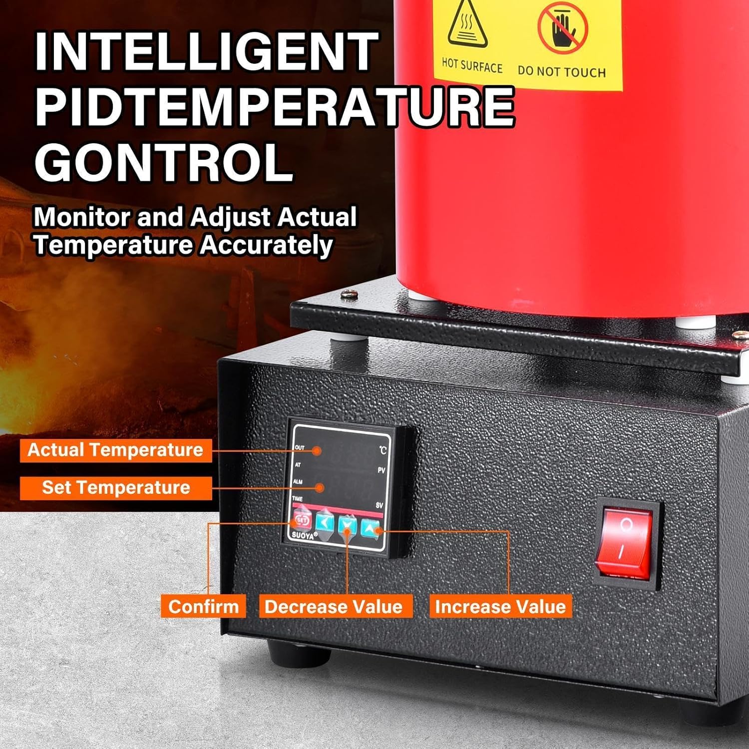 3KG smelting furnace kit, 1500W Automatic Digital Melting Furnace Machine With Fluted Graphite Crucible Accurate Warming Equipment For Smelting Aluminum Gold Copper Metal Scrap(Red, 1150°C/2102°F)
