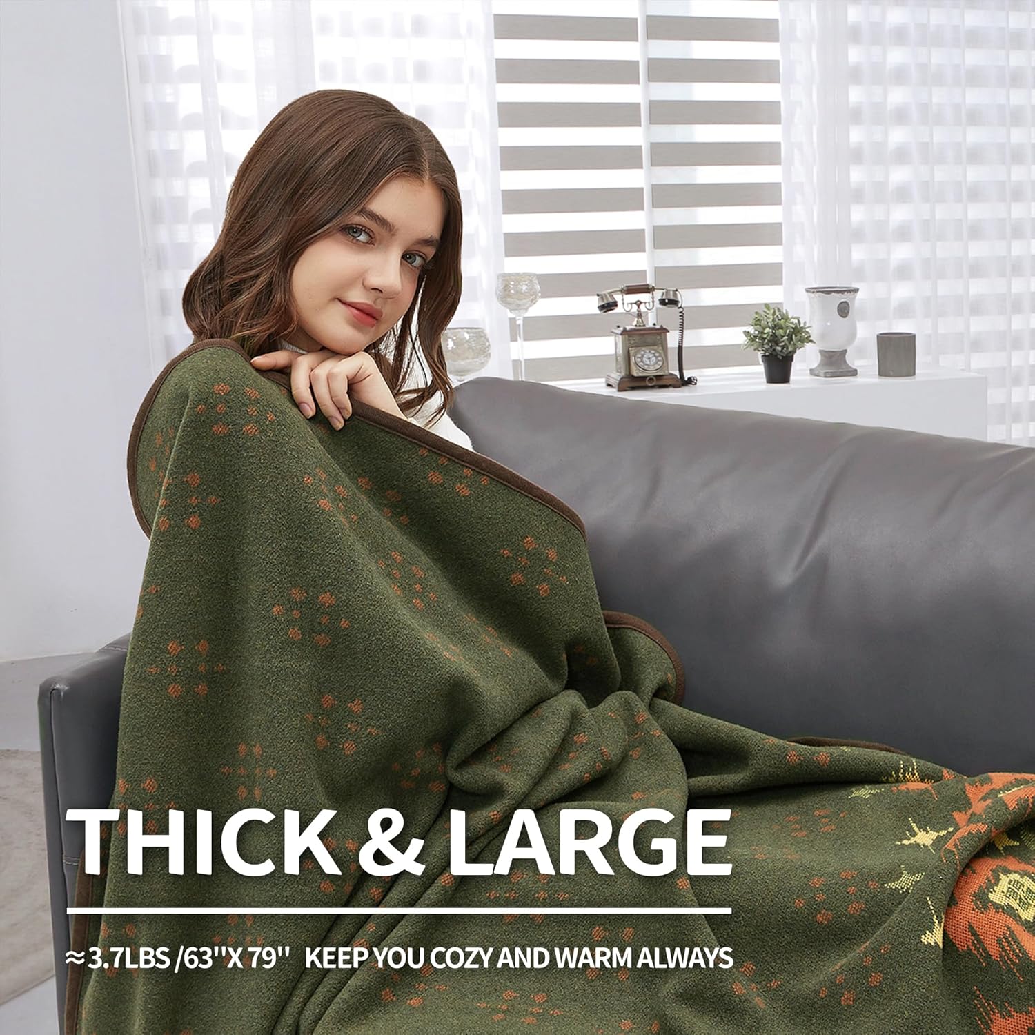 ACUSHLA Merino Wool Blanket - Warm Thick Washable Large Bed Couch Outdoor Camping Sleeping Throw Blanket All Seasons, Myers Green 79x63 - Image 2