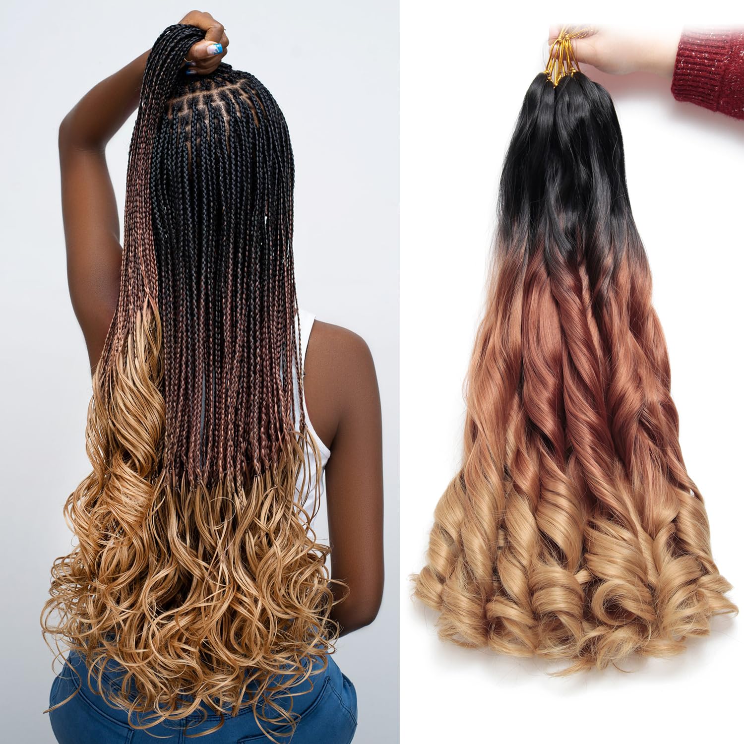 French Curl Braiding Hair for Black Women 24 Inch Lightweight French Curl Crochet Braids Loose Wavy 8 Packs Pre Stretched Synthetic Braiding Hair