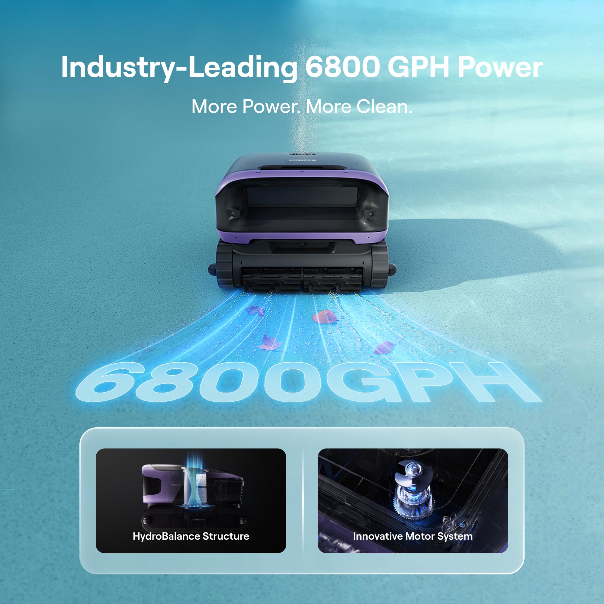 (2026 New) Beatbot Sora 70 Pool Vacuum Robot, 360° Top-to-Bottom Cleaning, Smart Surface Parking, 6L Capacity, 6800GPH Super Power for Above & In-Ground Pools Up to 3,200 sq. ft, Lilac - 4