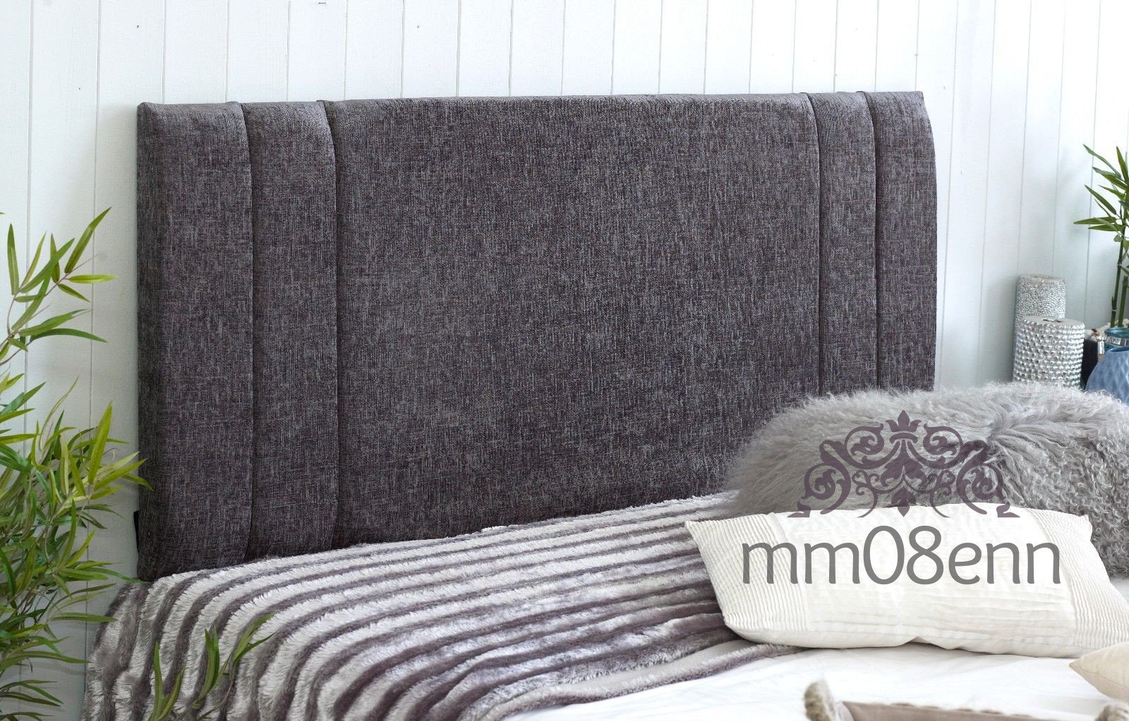 mm08enn Luxury Double Side Bar Chenille Fabric Headboard in 2ft6,3ft,4ft,4ft6,5ft,6ft (4ft6 26" Height, Beige)