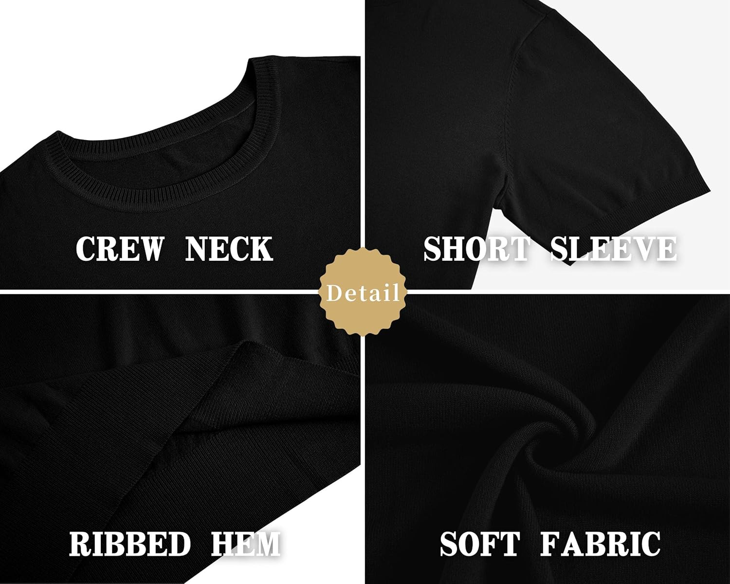 Coutgo Mens Short Sleeve Knit T-Shirts Crew Neck Slim Fit Stretch Pullover Sweater Casual Solid Basic Knitwear - Image 5