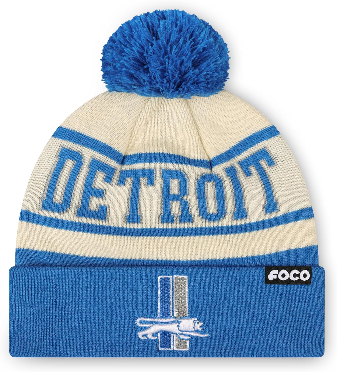 FOCO NFL Retro Team Logo Heritage Stripe Pom Beanie Hat