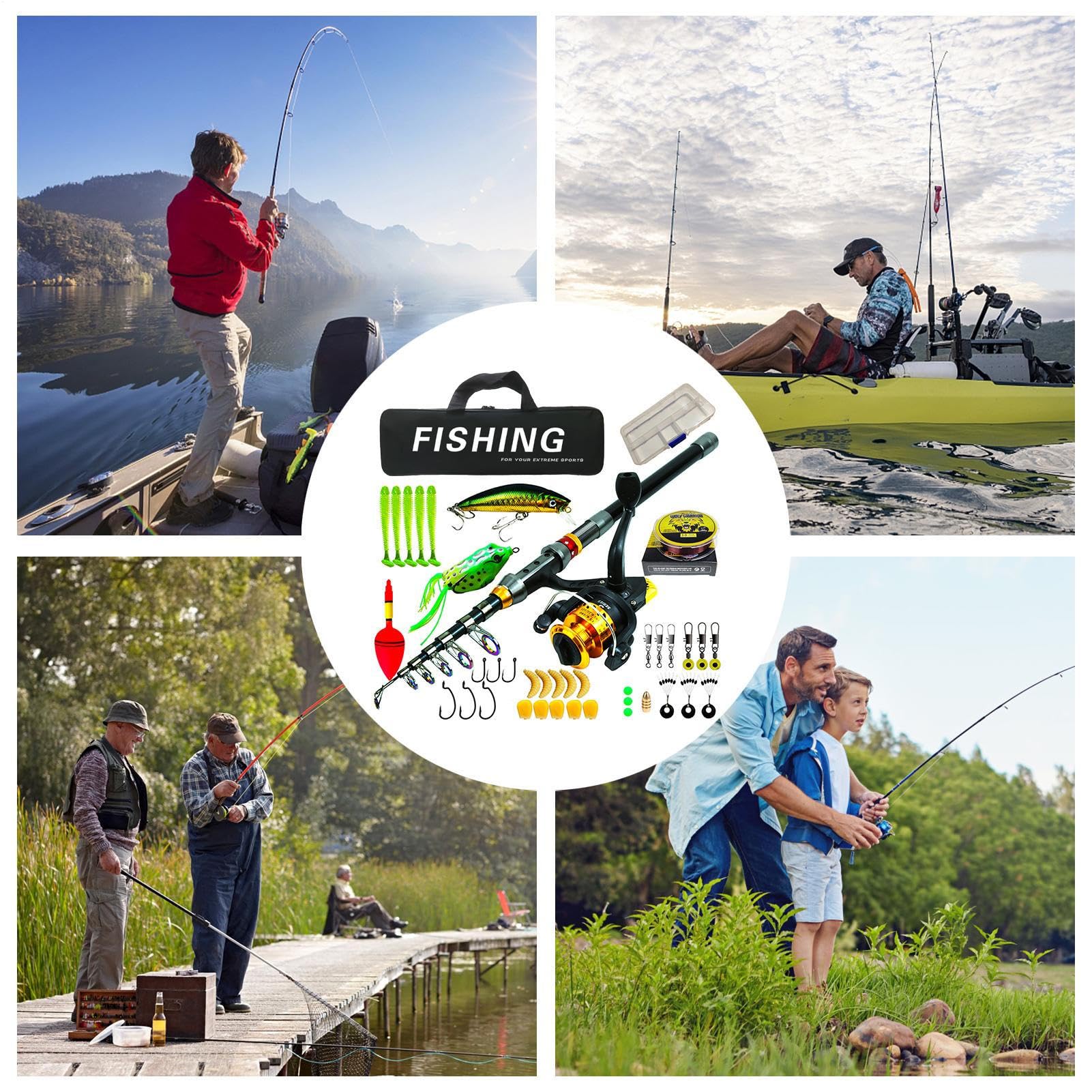 Canna Da Pesca Telescopica Set Portatile E Bilanciato | Kit Canna Da Pesca Per Principianti Adulti Padre Marito Acqua Acqua Salata Viaggio All'aperto