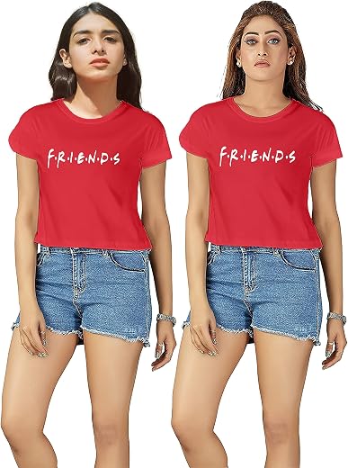 Hangout Hub Women Crop Top T-Shirts | Half Sleeve | Friends Printed Tshirts | Double Weaved | Shrink Free Tees | Casual T-...