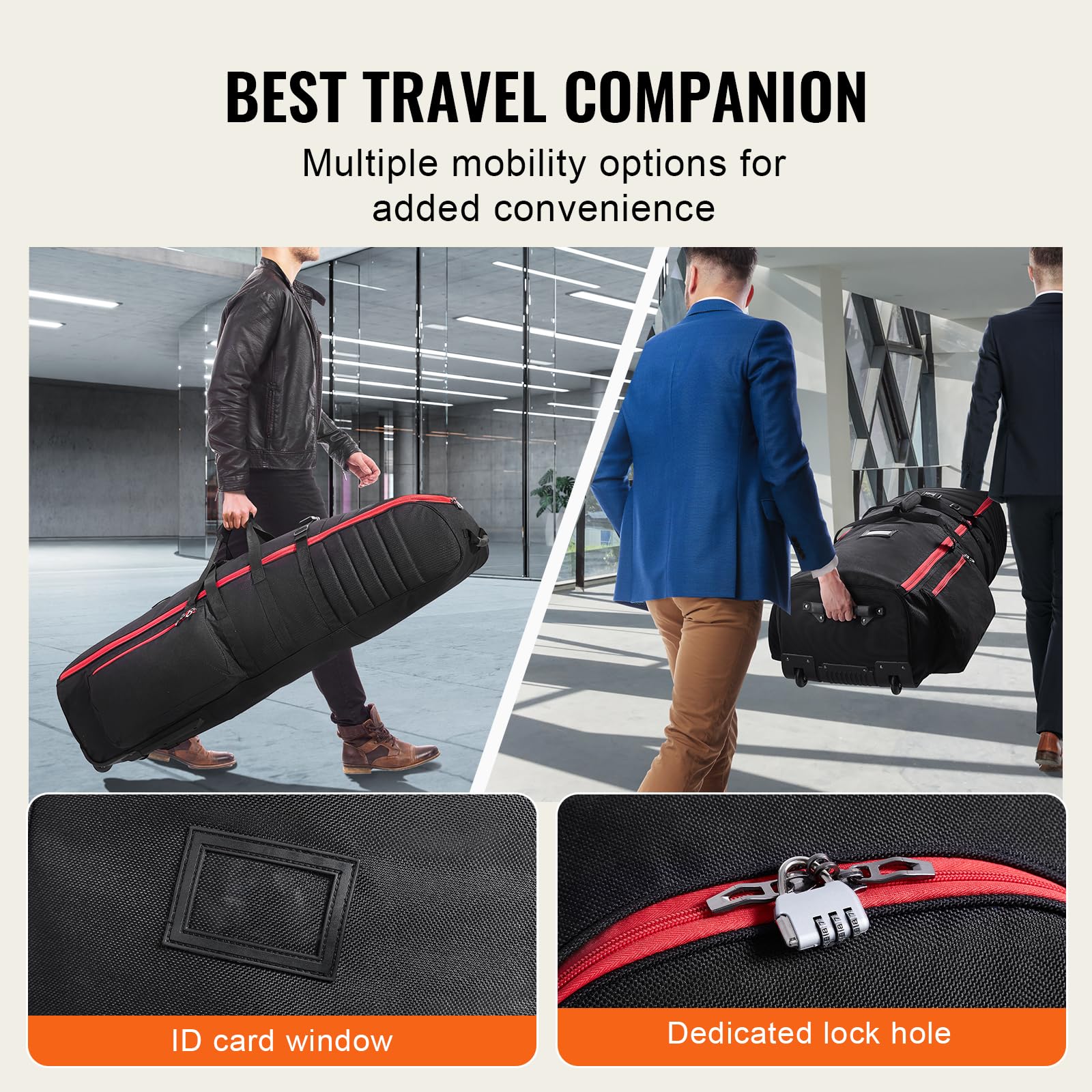 VEVOR Borsa da Viaggio per Golf, Custodia Morbida da Viaggio per Esterni, in Poliestere Oxford 1800D Resistente, Impermeabile, Imbottita con Ruote, Borsa Pieghevole per Mazze da Golf per Aereo