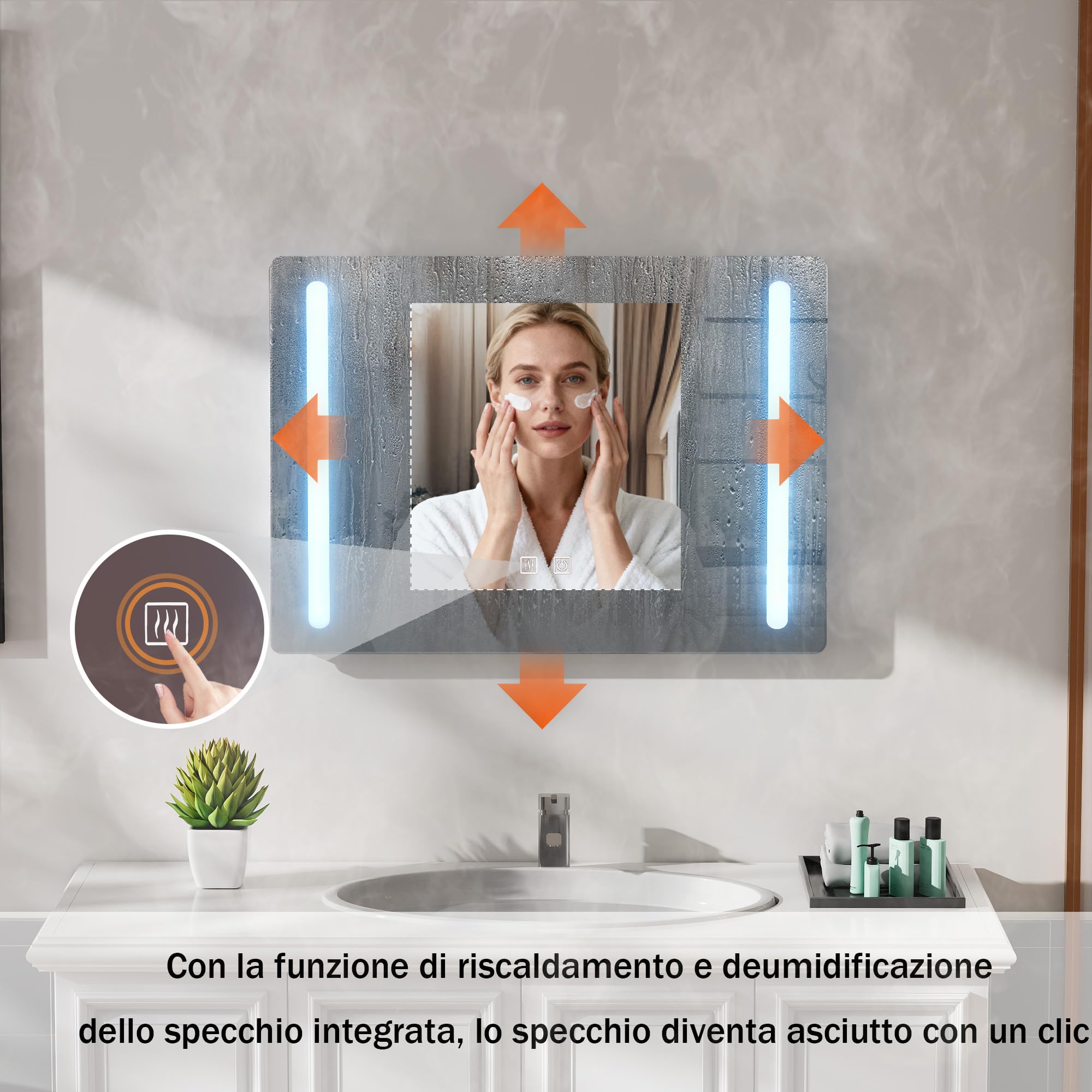 Specchio Bagno con Luce e Antiappannamento 70x50 cm Rettangolare Specchi da Parete per Bagno con led illuminato Regolabile in 3 colori (Spina standard-EU)