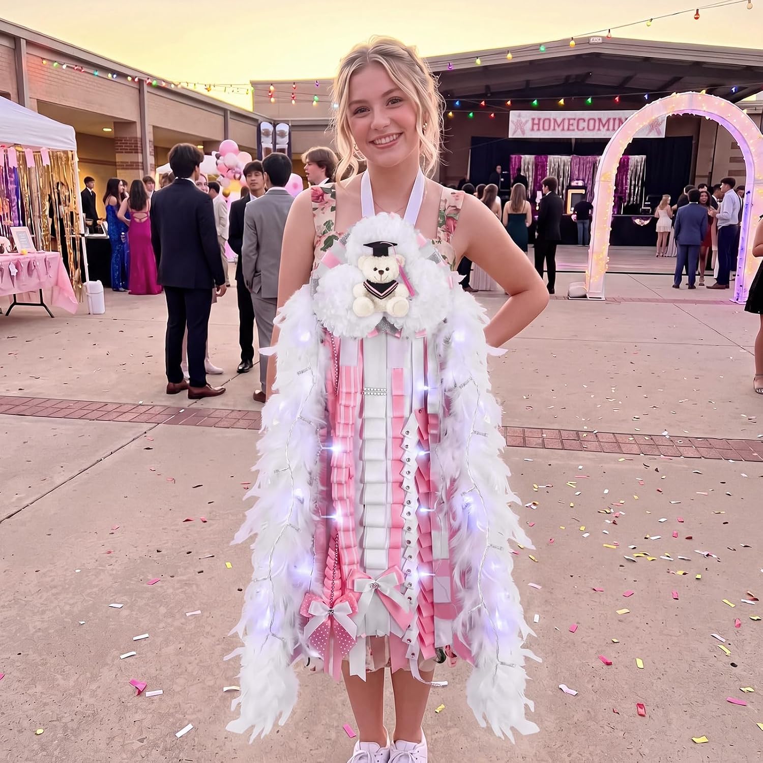 Thenshop 47 Inch LED Homecoming Mum with Graduation Bear, Pink and White