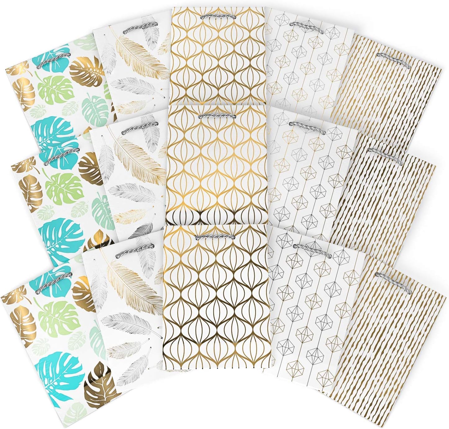 Get Special Price Arteza Gift Bags, 9.5 x 7 x 3.4 Inches, Set of 16 with an Assortment of 5 Unique Metallic Foil Designs on 10 White Paper Bags and 6 Blue Paper Bags, 2 of Each Style