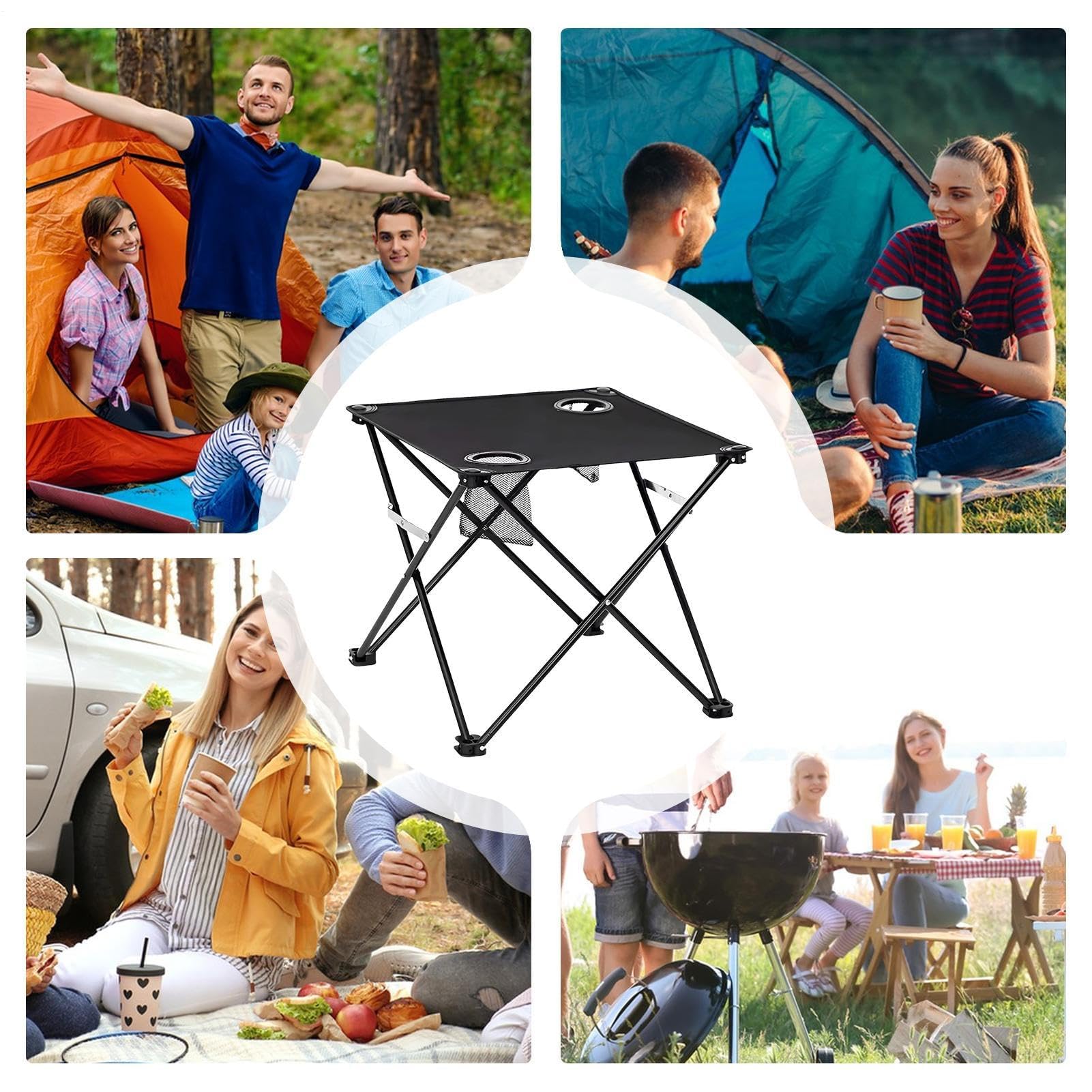 Tragbarer, faltbarer Campingtisch, leichter Outdoor-Tisch mit 2 Getränkehaltern, ideal für Picknicks, Strand, Garten, Balkon, Reisen und Trekking-Zubehör