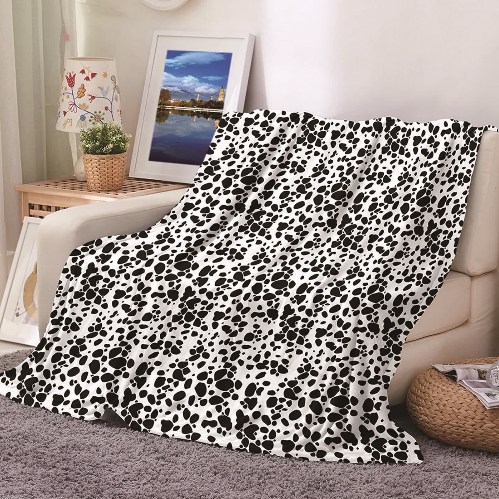 Couverture plaid polaire flannel 180x240cm grand format lit canapé motif taches KnSam