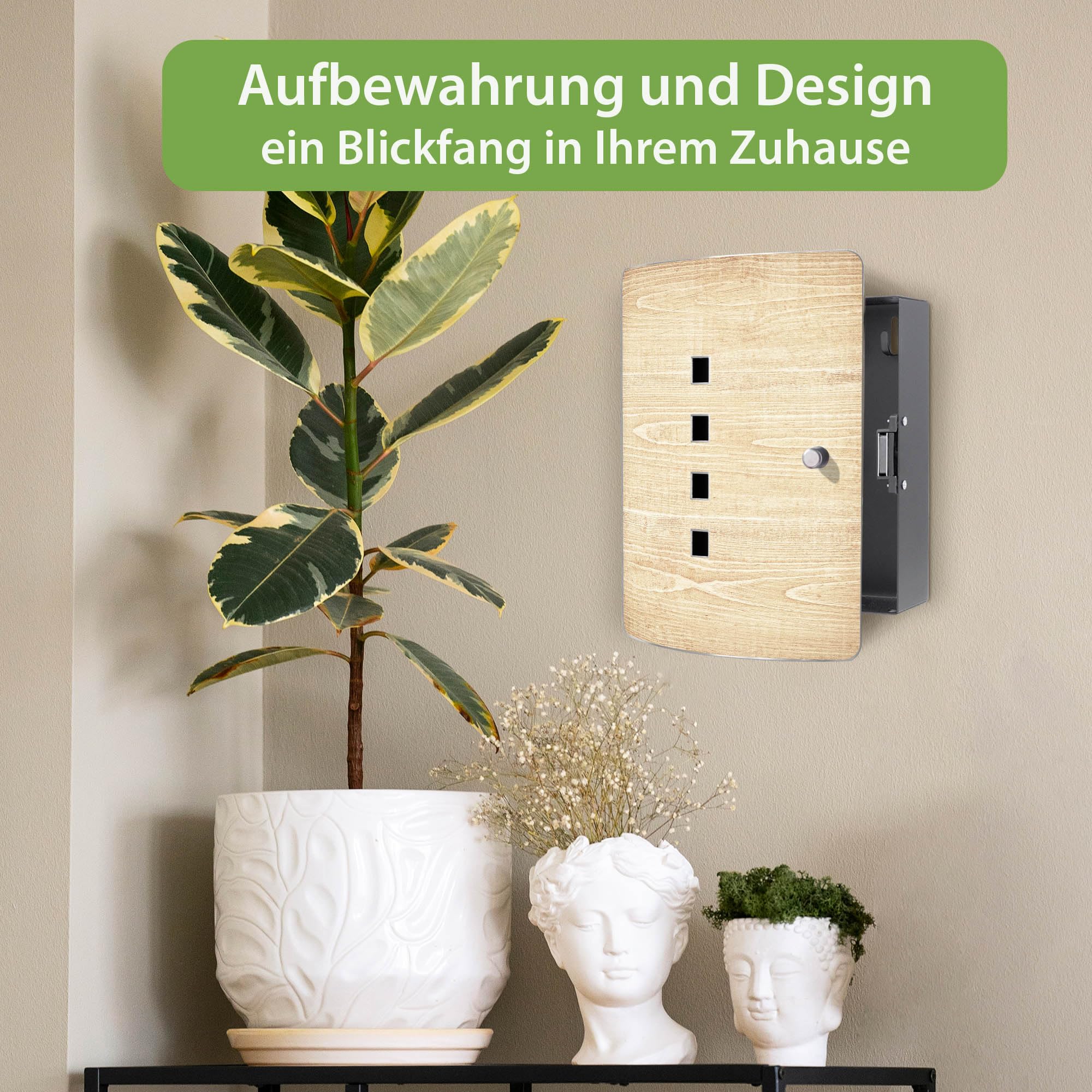 banjado Design Schlüsselkasten aus Edelstahl für 10 Schlüssel - Schlüsselschrank zur Schlüssel Aufbewahrung 24 x 21,5 x 7cm groß mit praktischem Magnetverschluss - Motiv Bretter