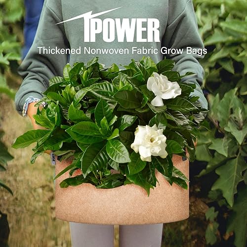 Vista 85 de iPower Grow Bags – Contenedor con aireación de tela no tejida gruesa, con asas de correa para plantas y macetas de jardín. Beige Bronceado