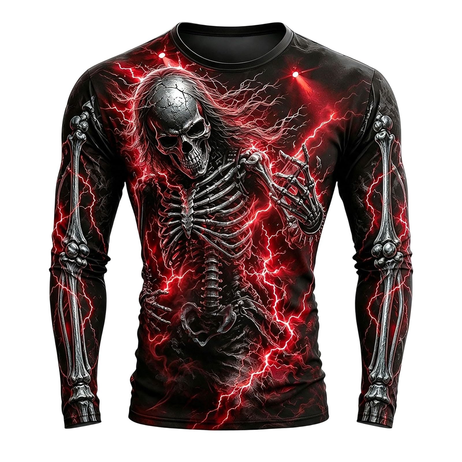 Mens Halloween Skeleton Shirts Crew Neck Long Sleeve 3D Print Graphic T Shirt Novelty Holiday Party Costumes Funny Pullover Z07-Red XXL โ image 1