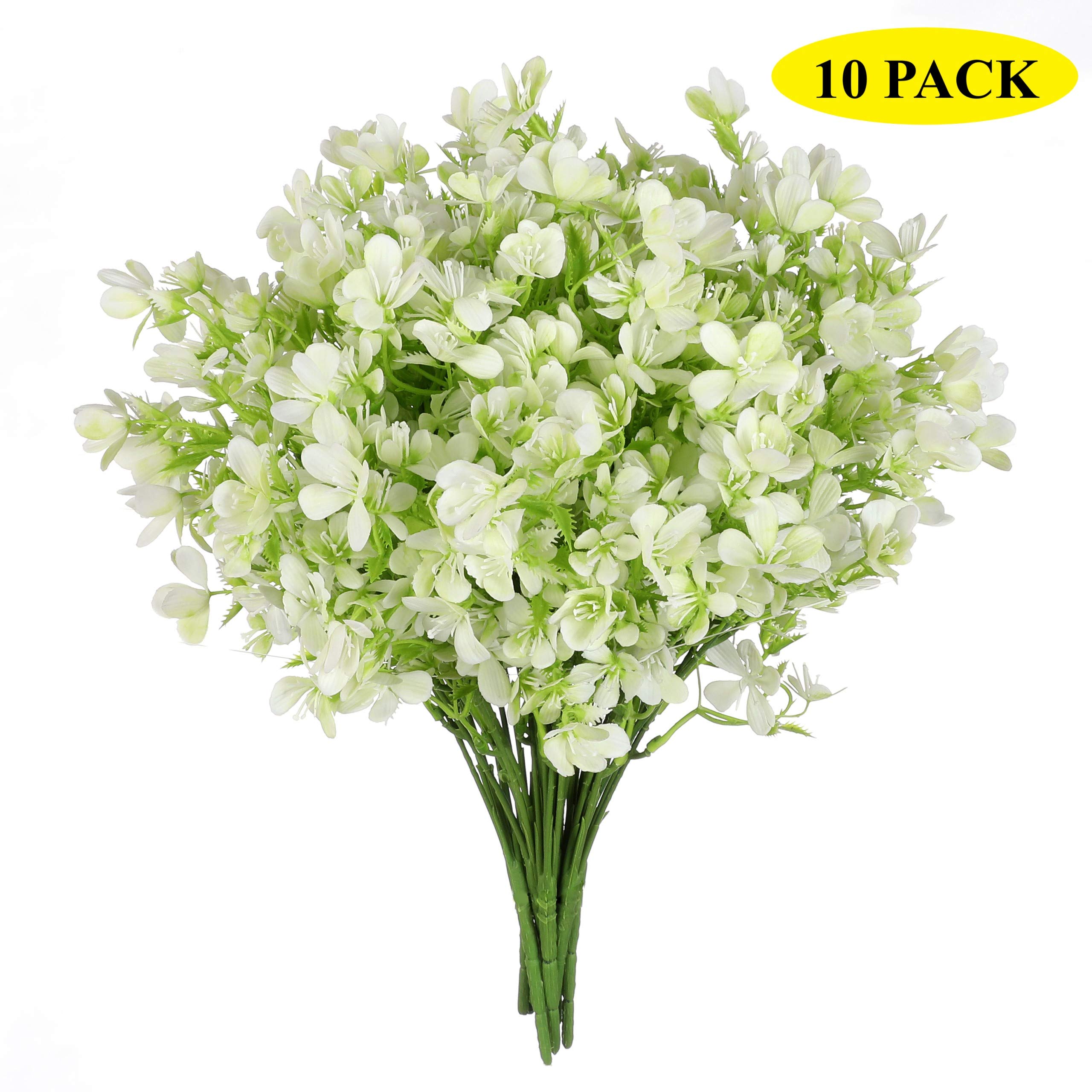 White Plastic Flowers Artificial Bouquets Faux Wildflowers Real-Touch Plants DIY Home Decor Table Centerpiece Wedding Decoration, Bulk 10pcs