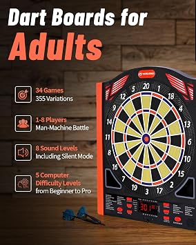 WIN.MAX Electronic Dart Board with Laser Toe Line, Soft Tip Digital Dartboard Set for Adults, Auto Scoring Dartboard with 12 Darts 100 Tips, Adapter/Batteries Use, Wall Mount for Home Bar or Outdoor