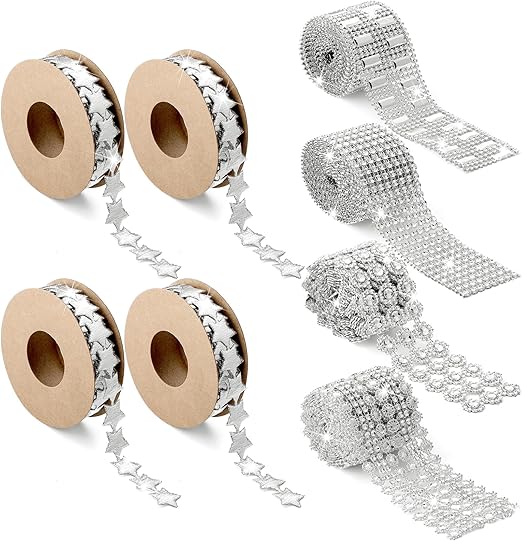 Amazon.com: Solsew 8 Rolls Bling Crystal Rhinestone Star Ribbons ...