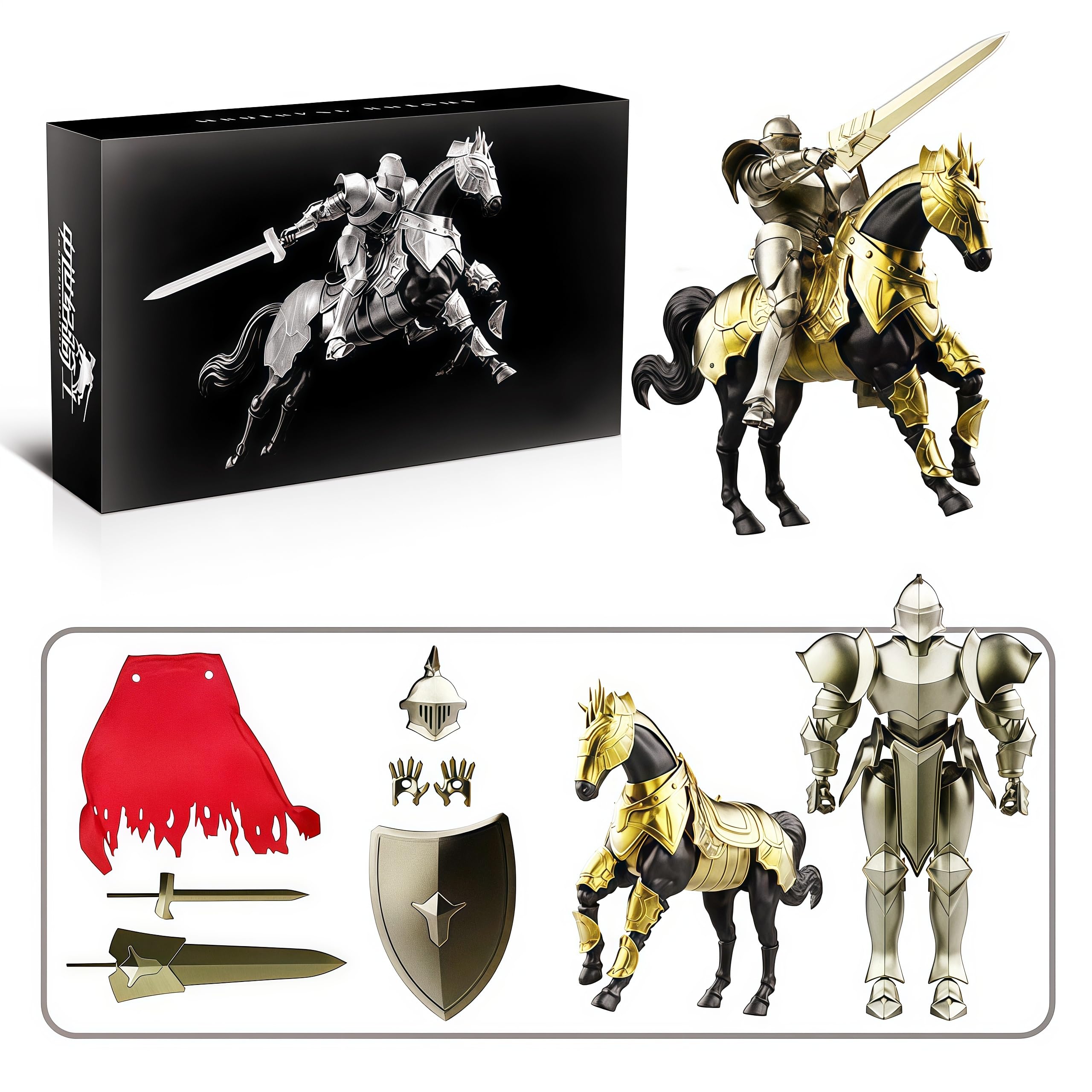 Amazon.co.jp: LicoSop 中世騎士 金銀 フルプレート 重装 騎兵 軍馬 1