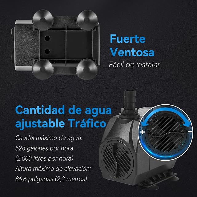 Foto 4 de 8 de BACOENG Bomba de Agua para Acuario 45W 2500L/H Bomba Fuente de Agua, Para Estanque Acuario Jardín Fuente