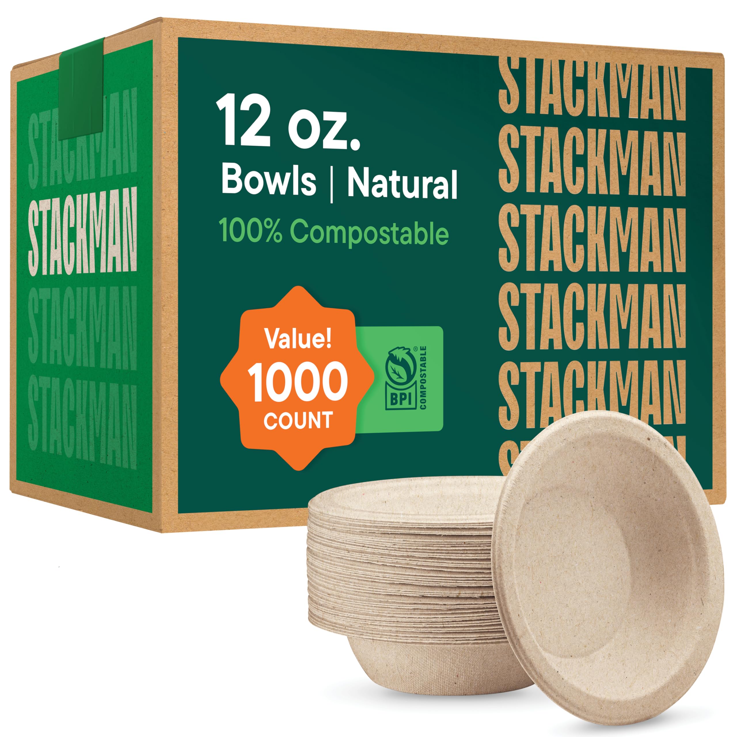 Cuencos de papel 100 % compostables de 12 onzas [1000 unidades] cuencos de sopa resistentes, cuencos de bagazo sin blanquear de color marrón natural, caña de azúcar biodegradable, desechables,