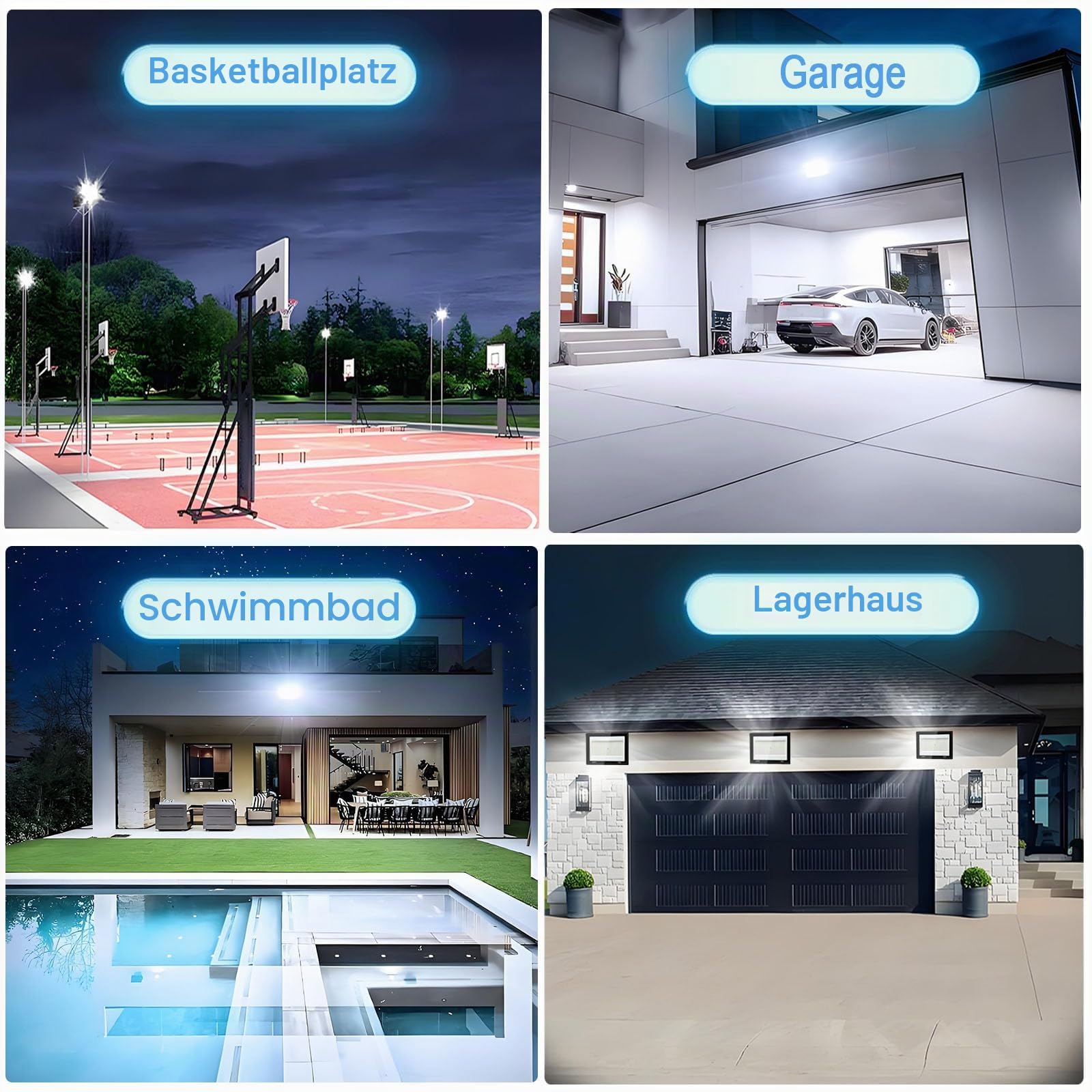 2 Stück LED Strahler Außen 200W, 1M Kabel 6500K Kühlweiß 20000LM LED Scheinwerfer, Strahler Außen IP66 Wasserdicht, für Gärten, Terrassen, Höfe, Balkone, Parks, Garagen, Fabriken, Quadrat