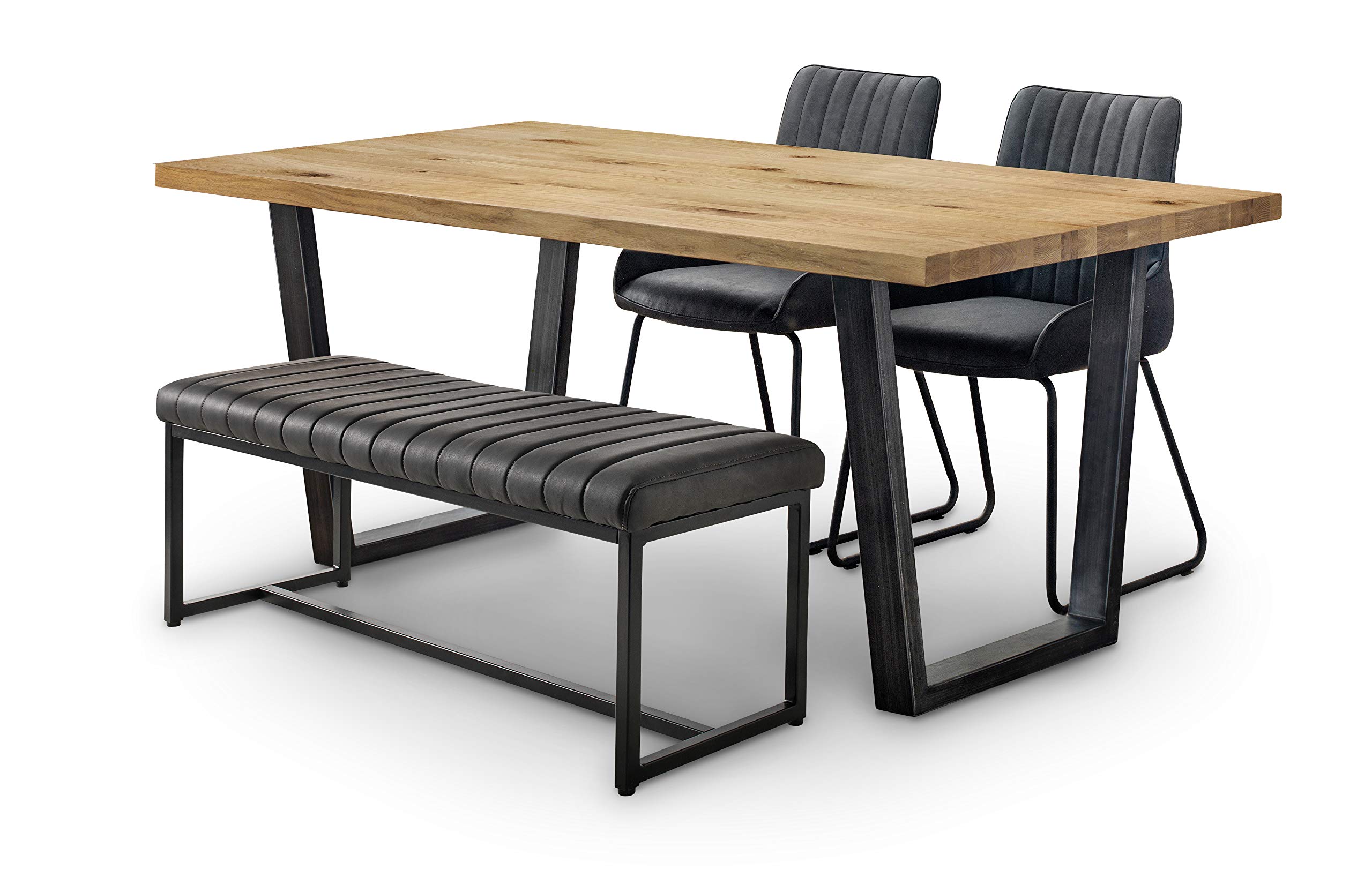 Brooklyn Rectangular Dining Table with 2 Soho Chairs and Bench, Solid Oak Brown