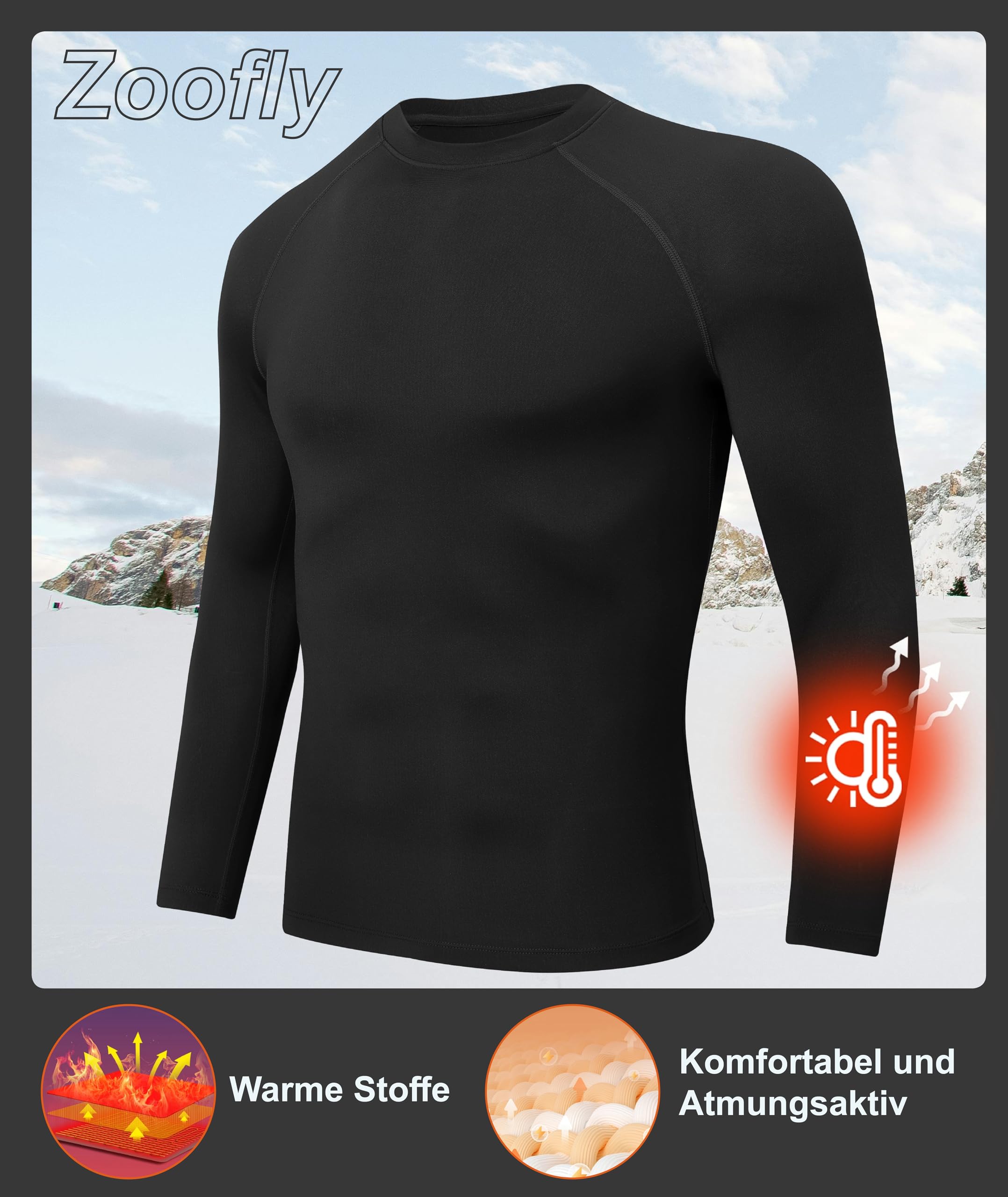 Zoofly Haut Thermique Homme Hiver T Shirt Homme Manche Longue sous Vetement Thermique Homme Travail Tee Shirt Polaire Homme Thermolactyl Sport Compression Chaud Vetement