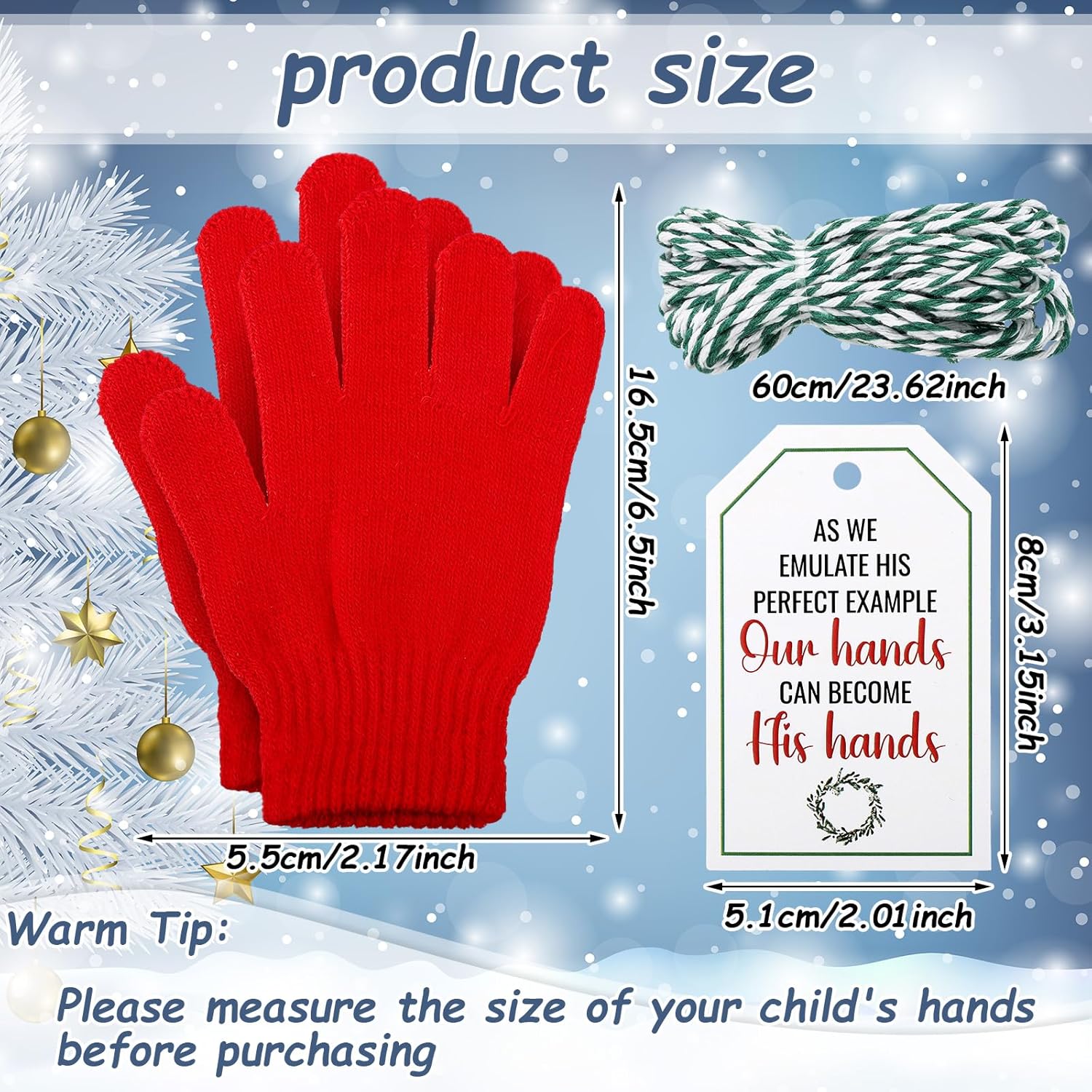 12 Pairs Christmas Kids Gloves with Cards Christian Gifts for Kids Toddler Red and Green Glove Winter Full Fingers Knit Gloves Stretchy Warm Mittens Bulk for Religious Boys Girls - Image 2