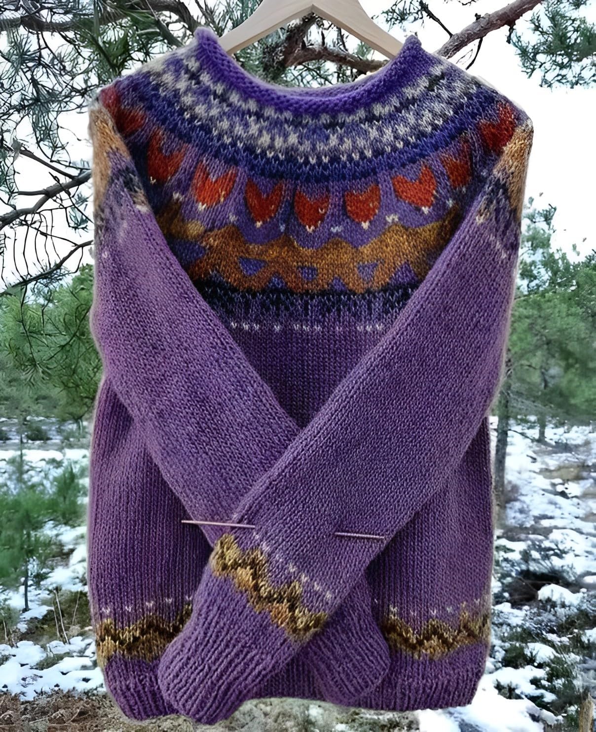 Women's Classic Fair Isle Pattern Knit Sweater 2024 Trendy Casual Loose Crewneck Long Sleeve Lightweight Jumper Tops