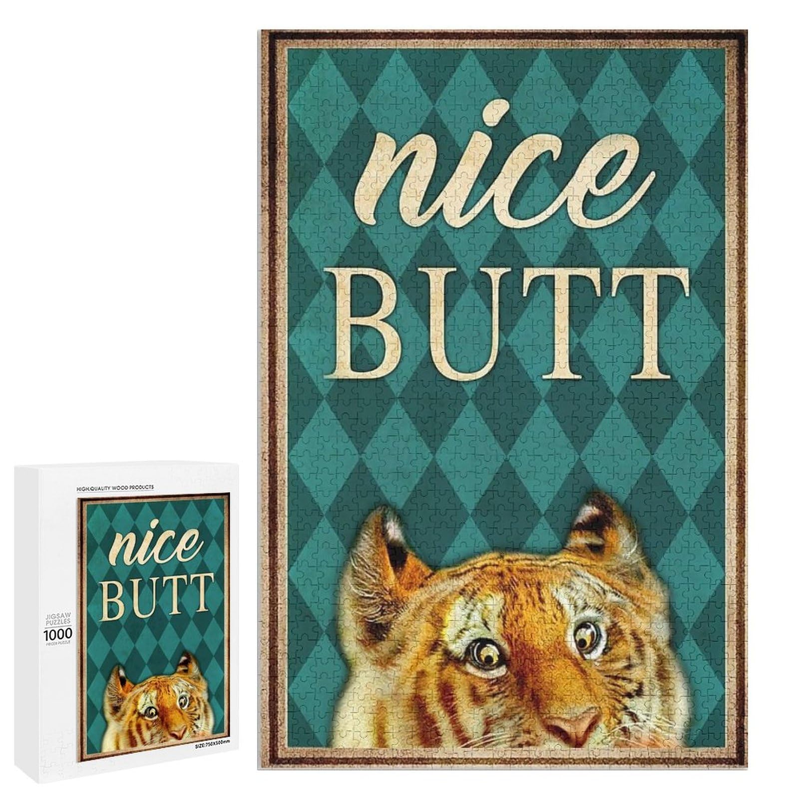Jigsaw Puzzles 1000 Pieces for Adults Nice Butt Tiger Wooden Puzzle - Puzzles for Youth Home Decor Funny Game Best Gift Preschool Toys