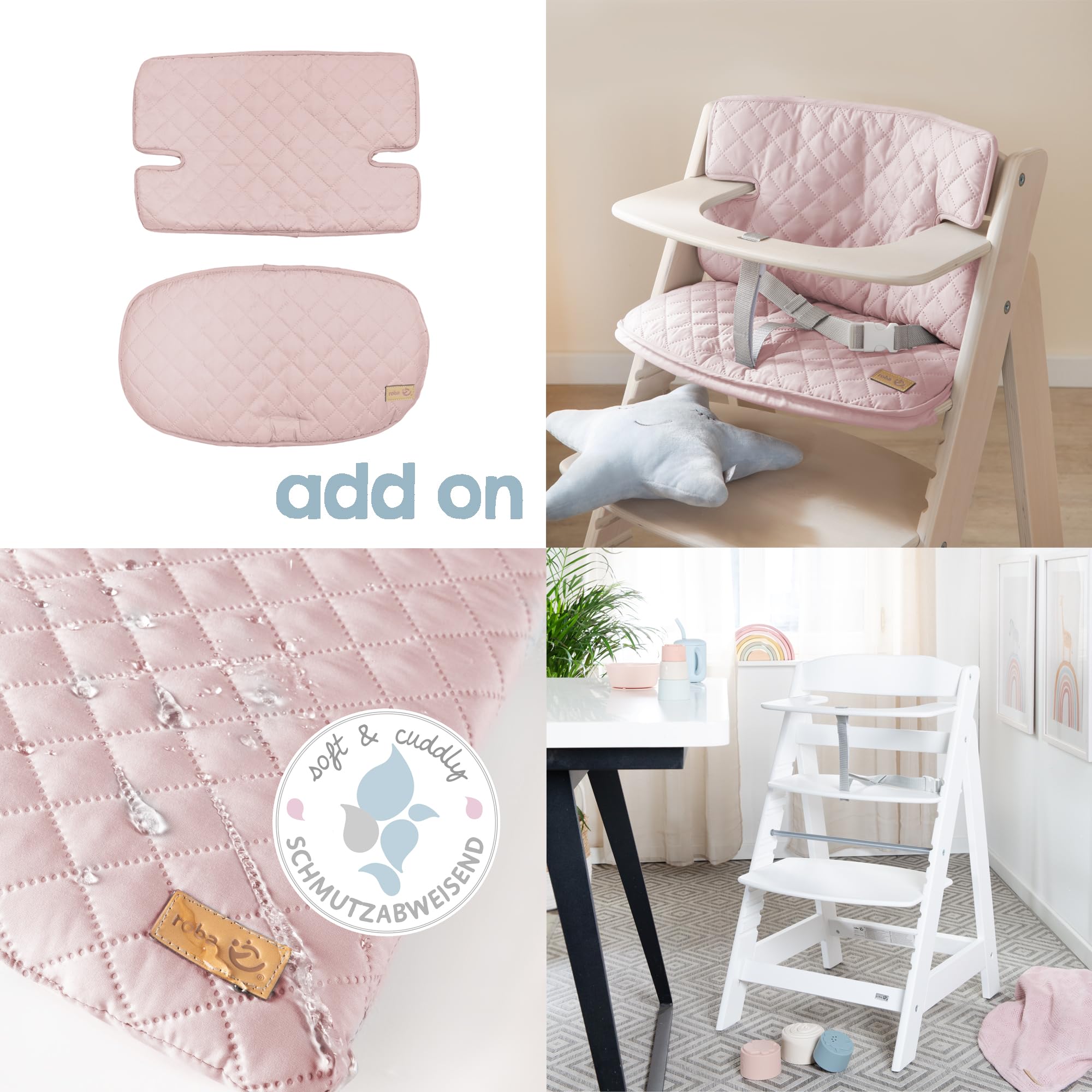 roba Cuscino Riduttore roba Style per Seggiolone, 2 Pezzi, per Modelli Sit Up, Impermeabile, Antimacchia, Universale, Imbottito, con Fodera, Rosa